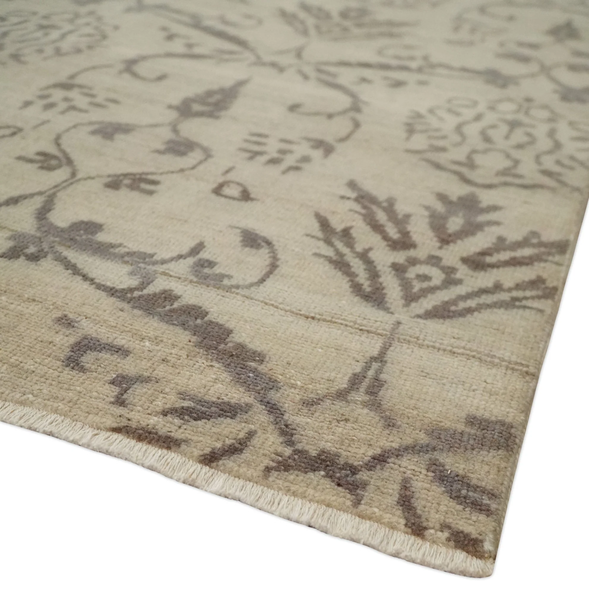 Neutral 8x10 Hand Knotted Camel and Brown Floral Traditional Antique Style Wool Area Rug - Image 5