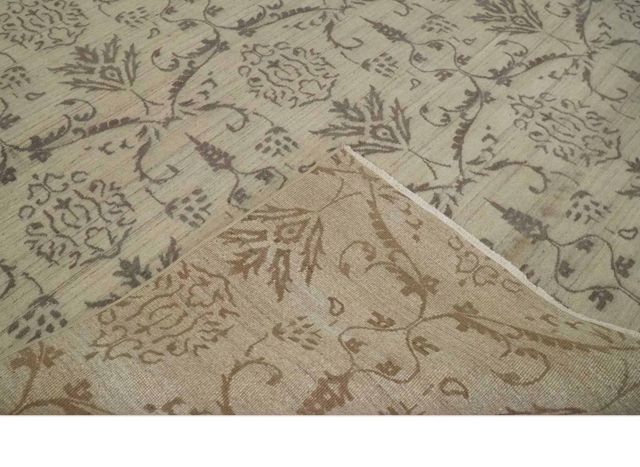 Neutral 8x10 Hand Knotted Camel and Brown Floral Traditional Antique Style Wool Area Rug - Image 7