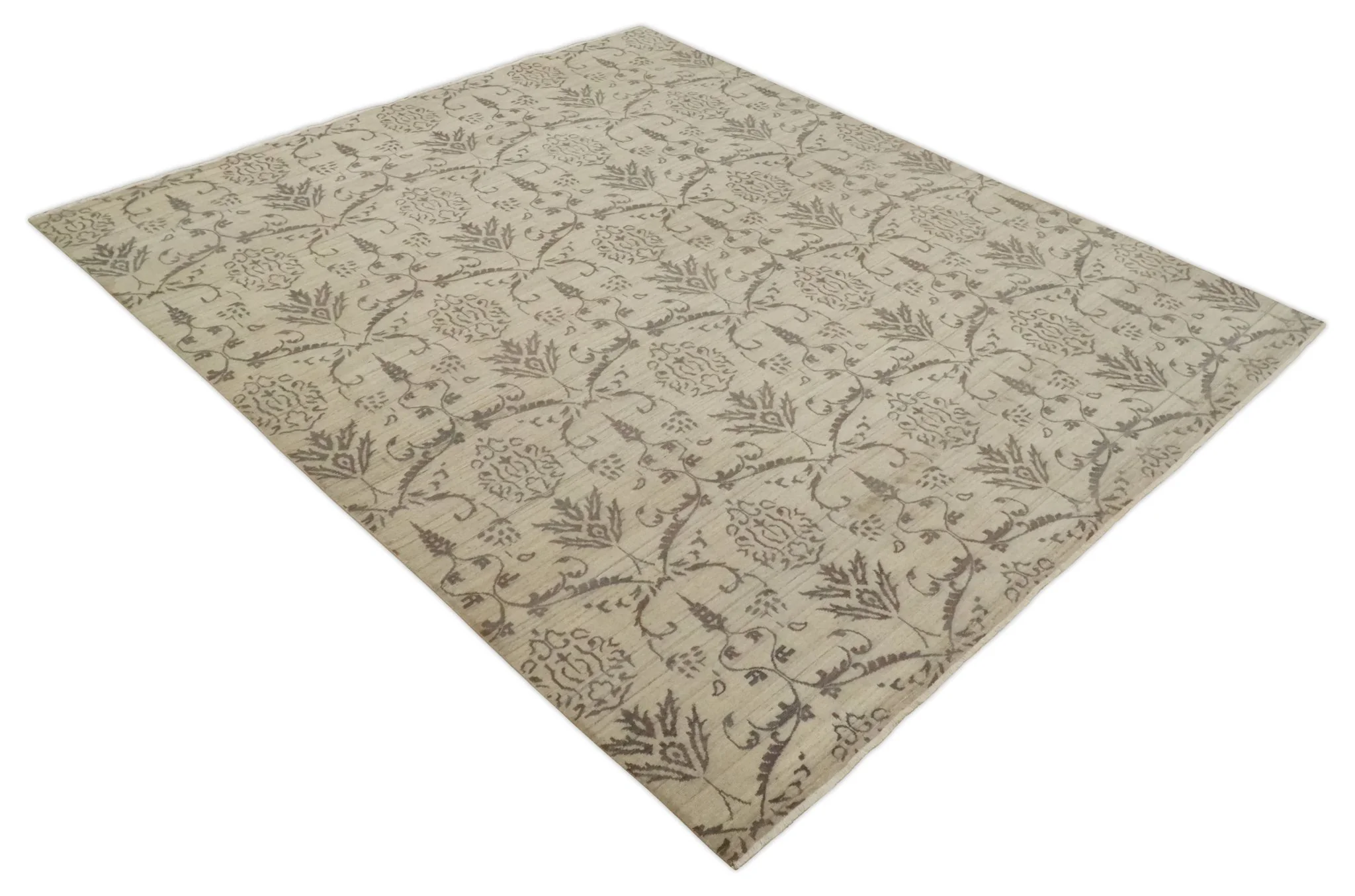 Neutral 8x10 Hand Knotted Camel and Brown Floral Traditional Antique Style Wool Area Rug - Image 9