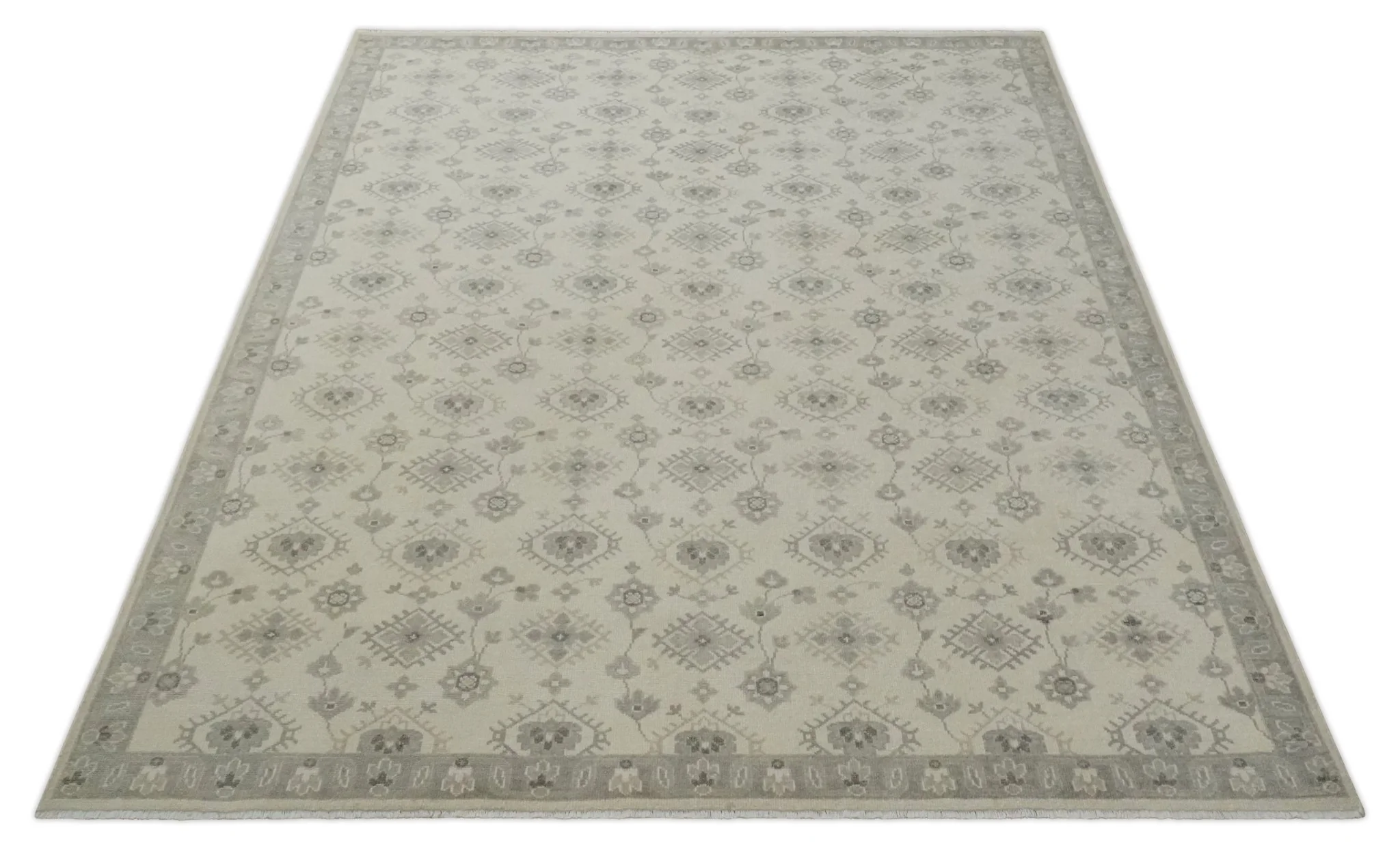 Earthy Contemporary 8x10 Traditional Ivory and Gray Antique Style Hand knotted Wool Area Rug - Image 10