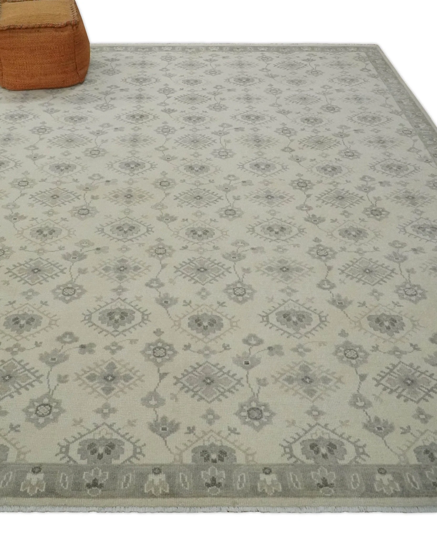 Earthy Contemporary 8x10 Traditional Ivory and Gray Antique Style Hand knotted Wool Area Rug - Image 3