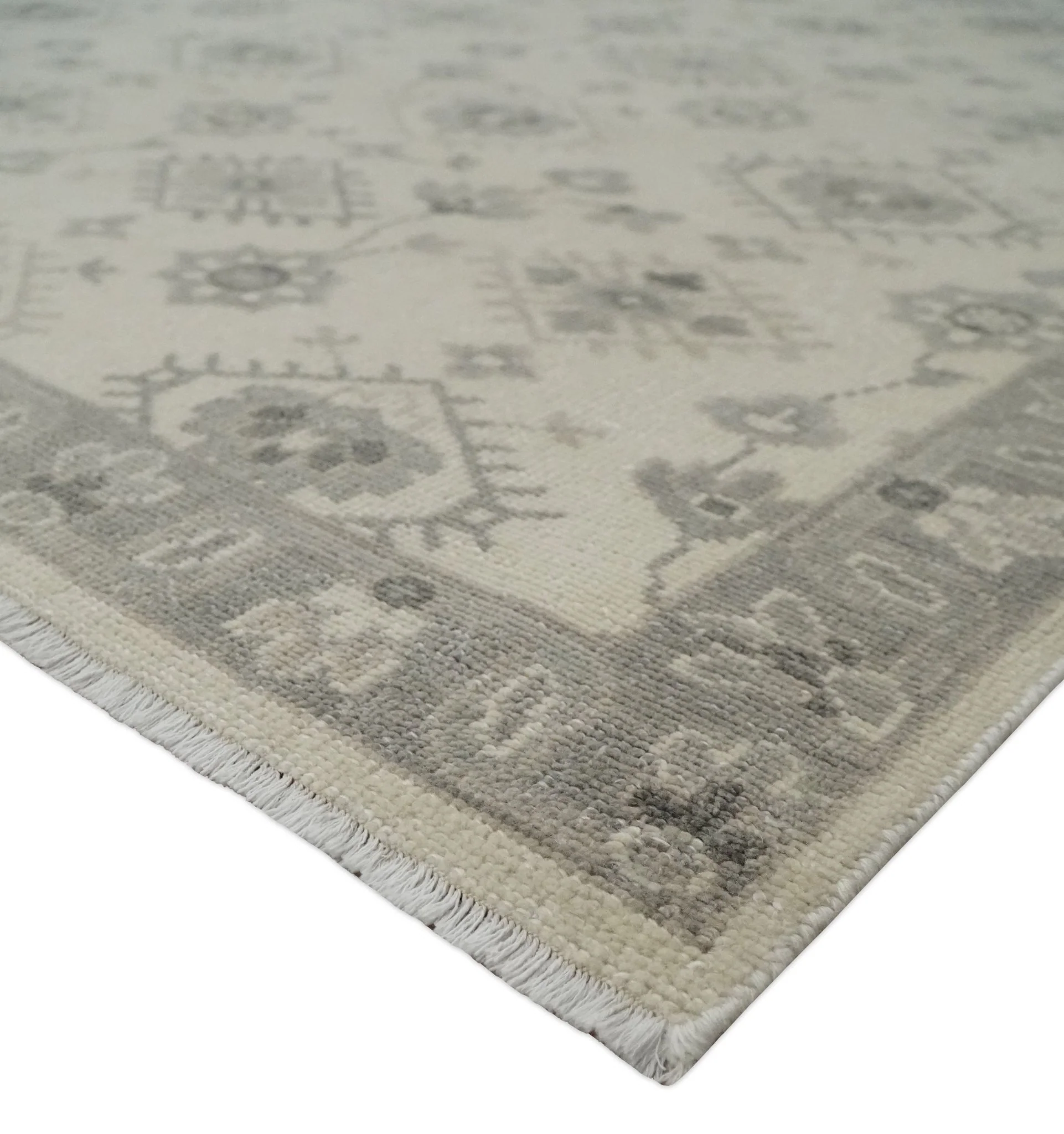 Earthy Contemporary 8x10 Traditional Ivory and Gray Antique Style Hand knotted Wool Area Rug - Image 5