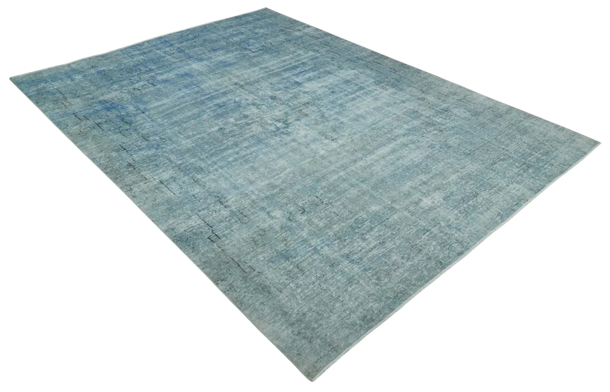 Blue Fine Hand Knotted Distressed Antique Finish 8x11 Wool Area Rug - Image 10