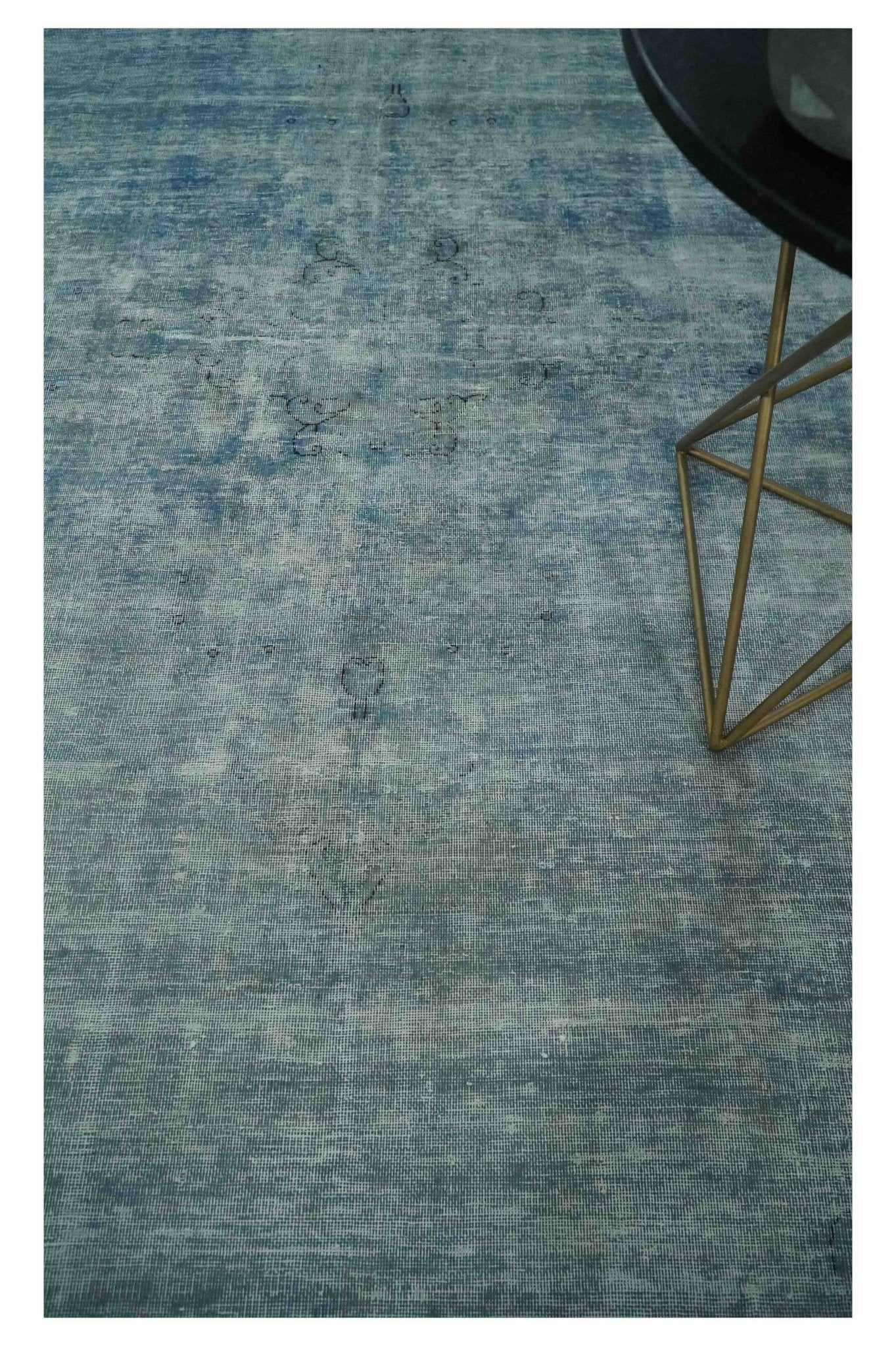 Blue Fine Hand Knotted Distressed Antique Finish 8x11 Wool Area Rug - Image 2
