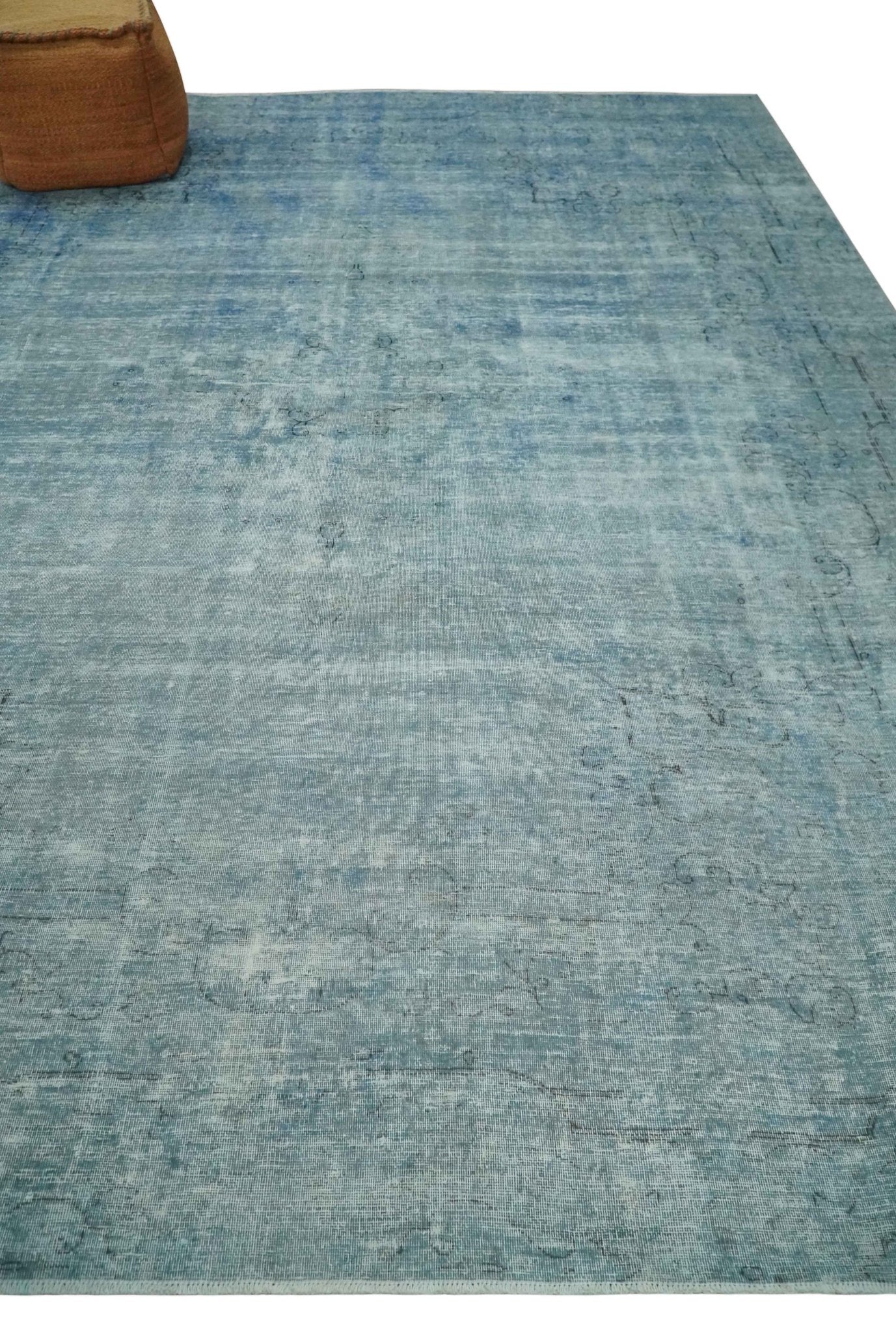 Blue Fine Hand Knotted Distressed Antique Finish 8x11 Wool Area Rug - Image 3