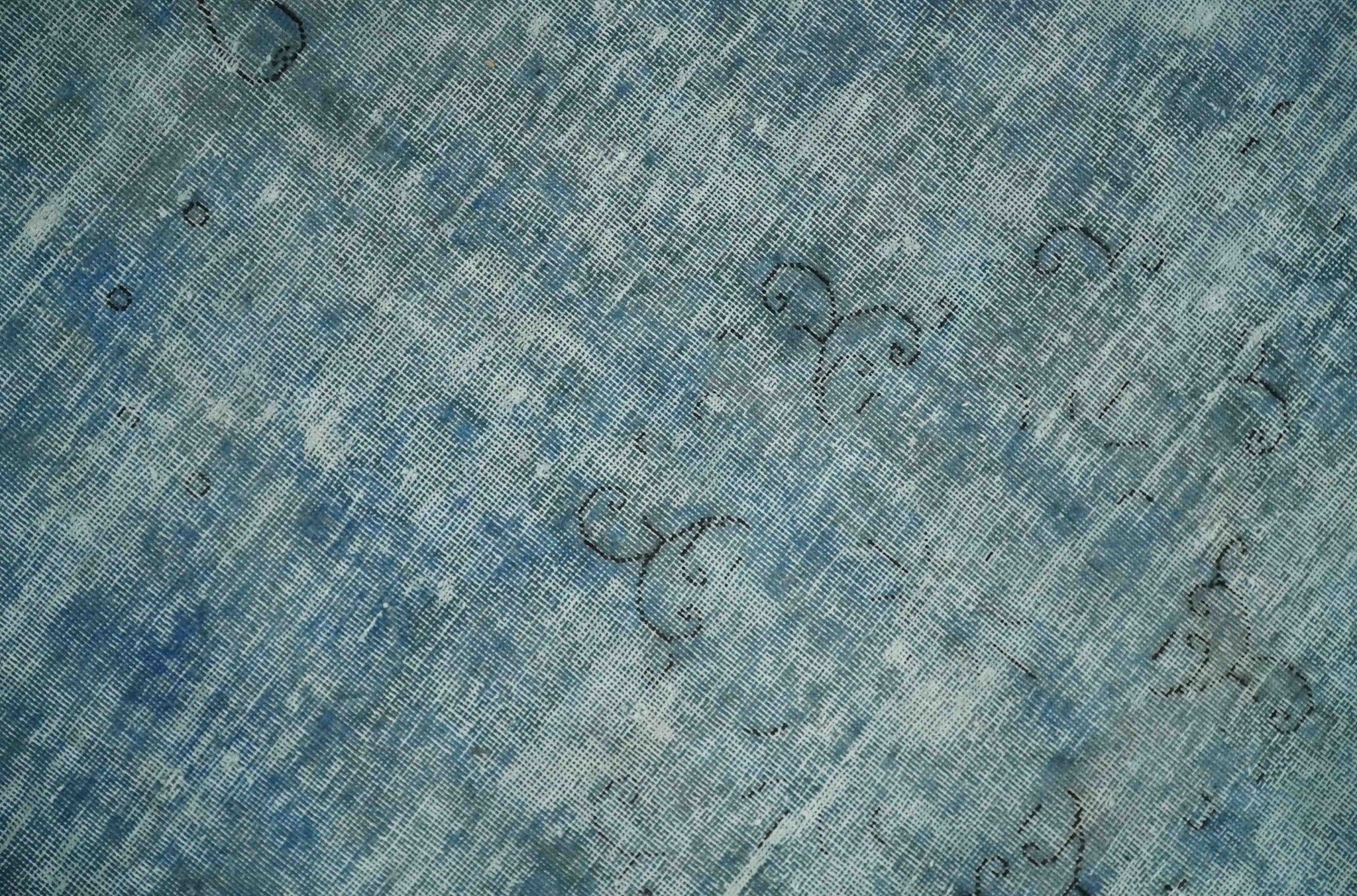 Blue Fine Hand Knotted Distressed Antique Finish 8x11 Wool Area Rug - Image 4