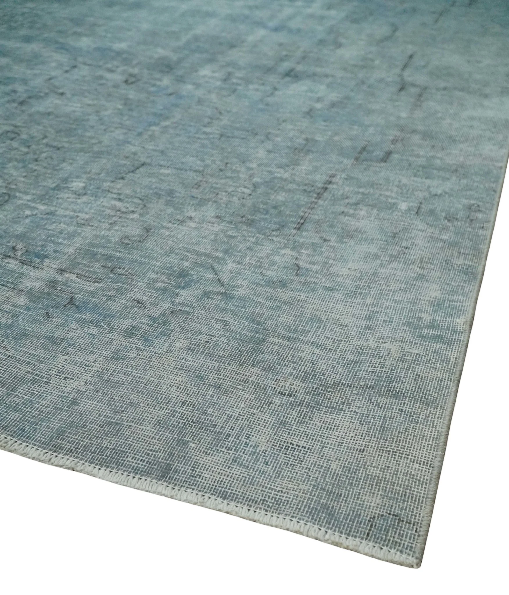 Blue Fine Hand Knotted Distressed Antique Finish 8x11 Wool Area Rug - Image 5
