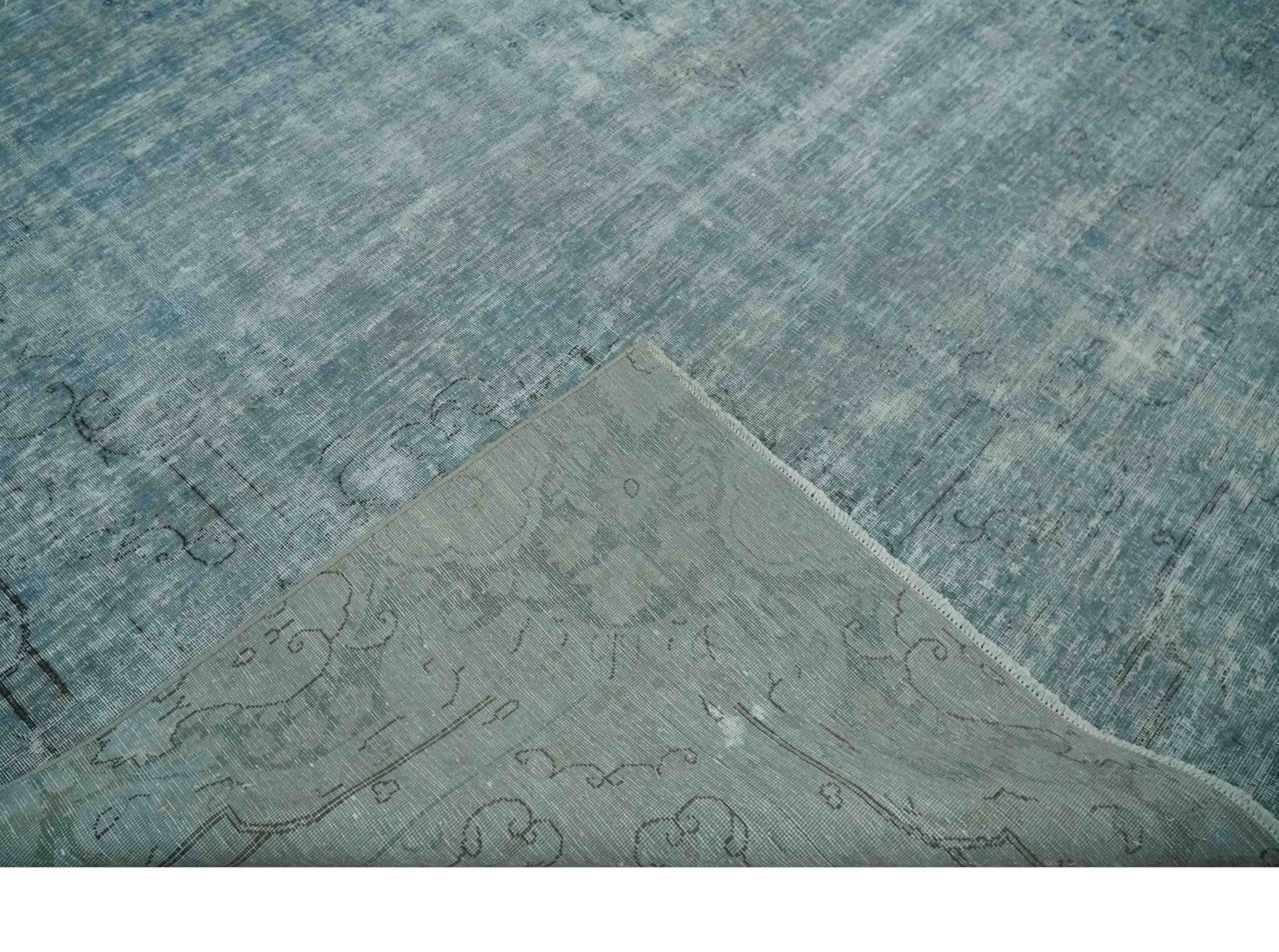 Blue Fine Hand Knotted Distressed Antique Finish 8x11 Wool Area Rug - Image 6