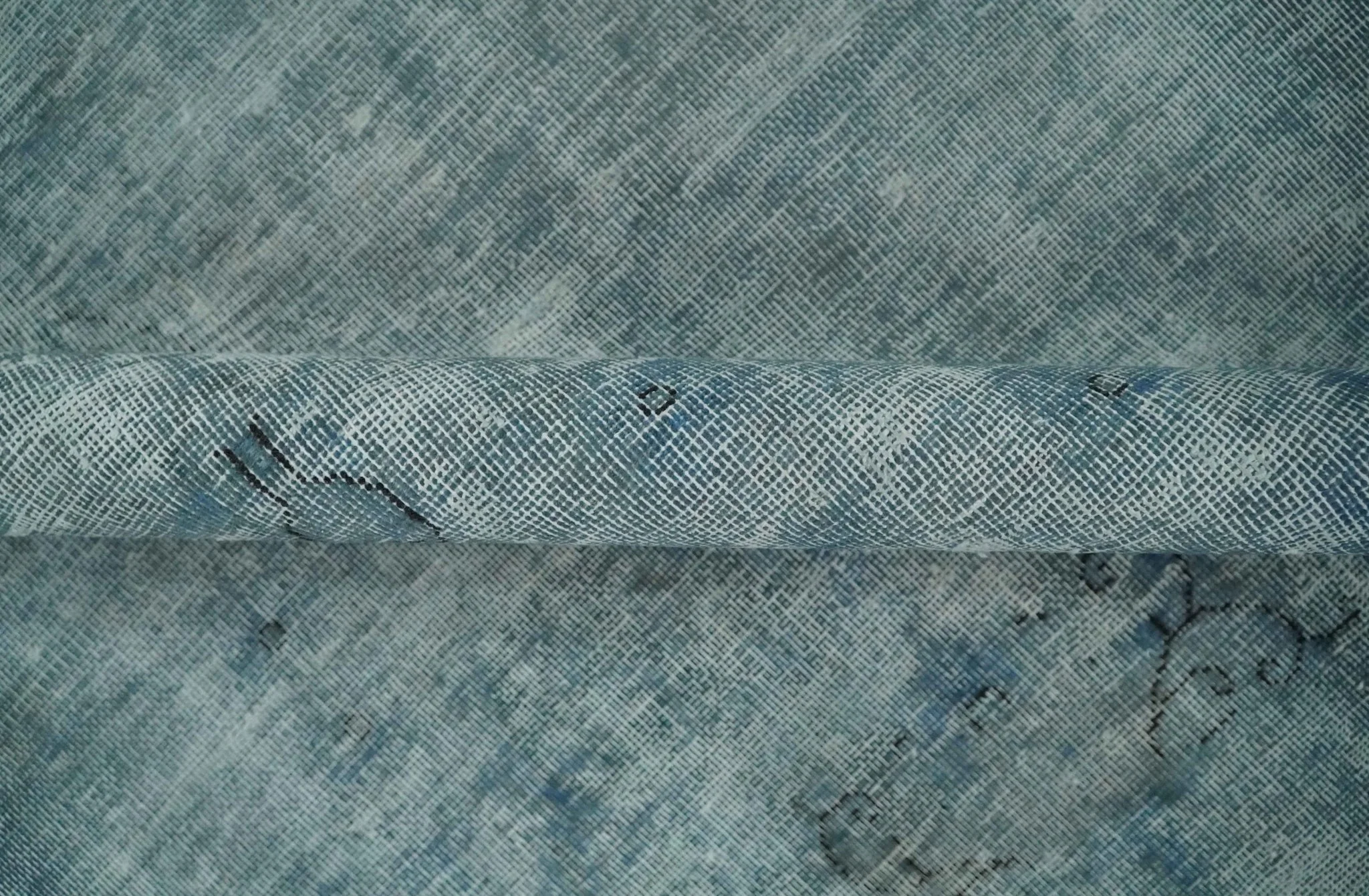 Blue Fine Hand Knotted Distressed Antique Finish 8x11 Wool Area Rug - Image 8