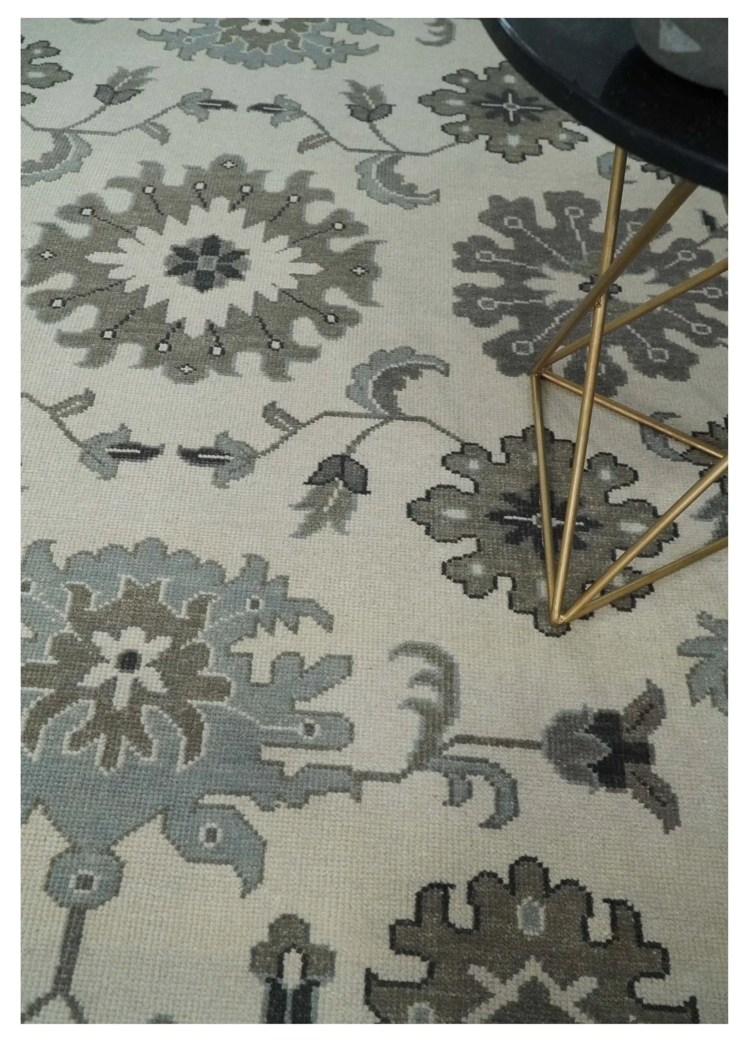 8.6x12 Traditional Ivory and Taupe Antique Style Hand knotted Traditional Wool Area Rug | AC408612 - Image 2