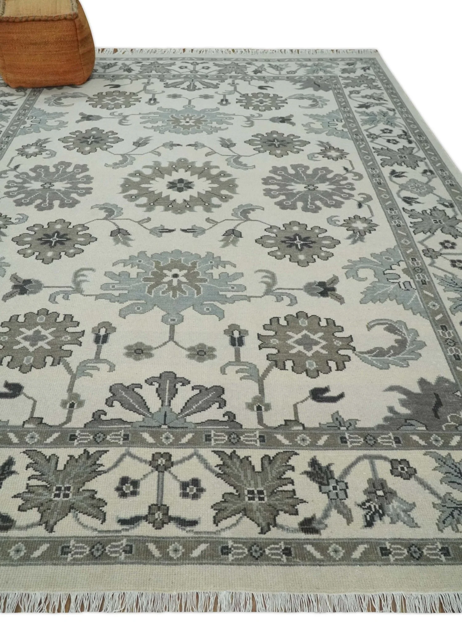 8.6x12 Traditional Ivory and Taupe Antique Style Hand knotted Traditional Wool Area Rug | AC408612 - Image 3