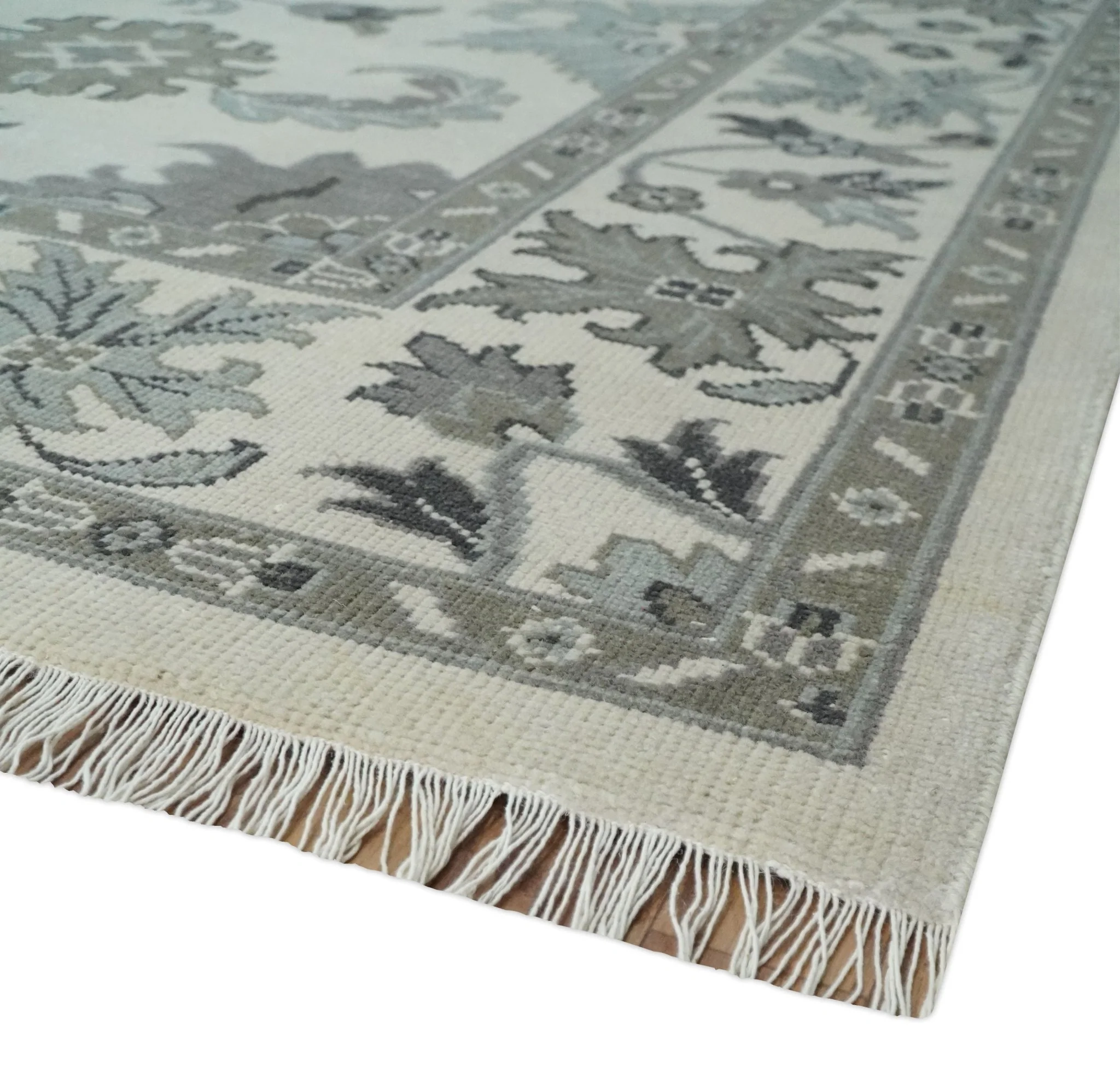 8.6x12 Traditional Ivory and Taupe Antique Style Hand knotted Traditional Wool Area Rug | AC408612 - Image 5