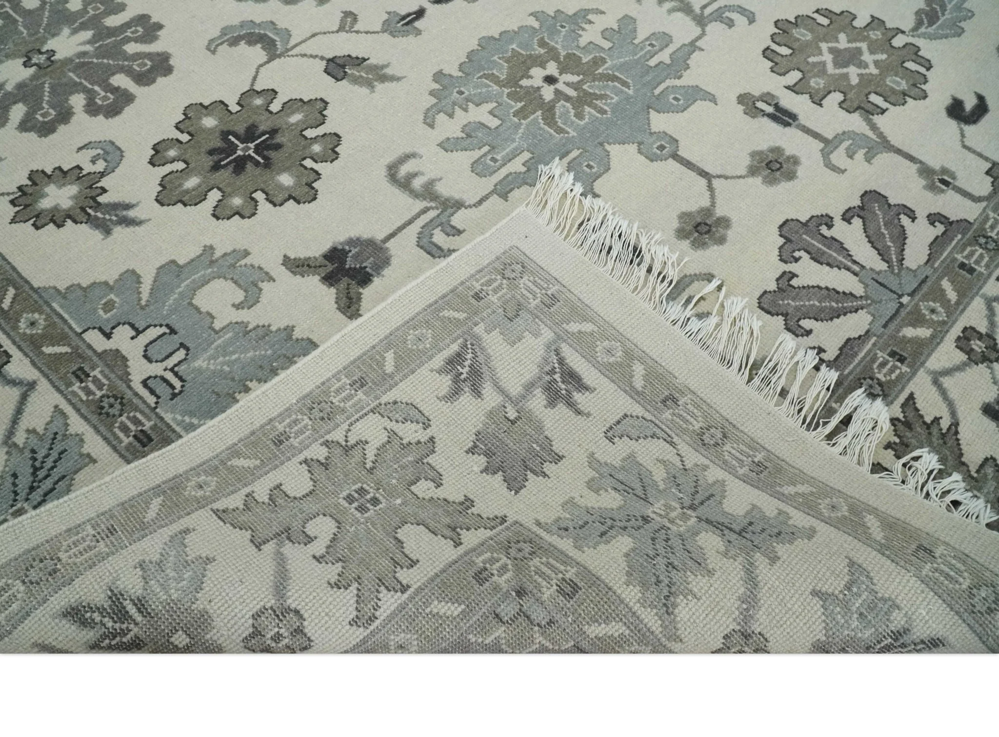 8.6x12 Traditional Ivory and Taupe Antique Style Hand knotted Traditional Wool Area Rug | AC408612 - Image 6