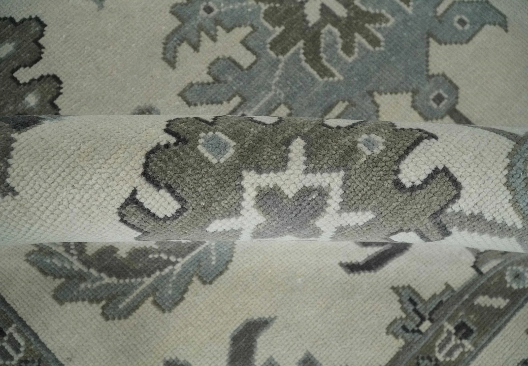 8.6x12 Traditional Ivory and Taupe Antique Style Hand knotted Traditional Wool Area Rug | AC408612 - Image 7