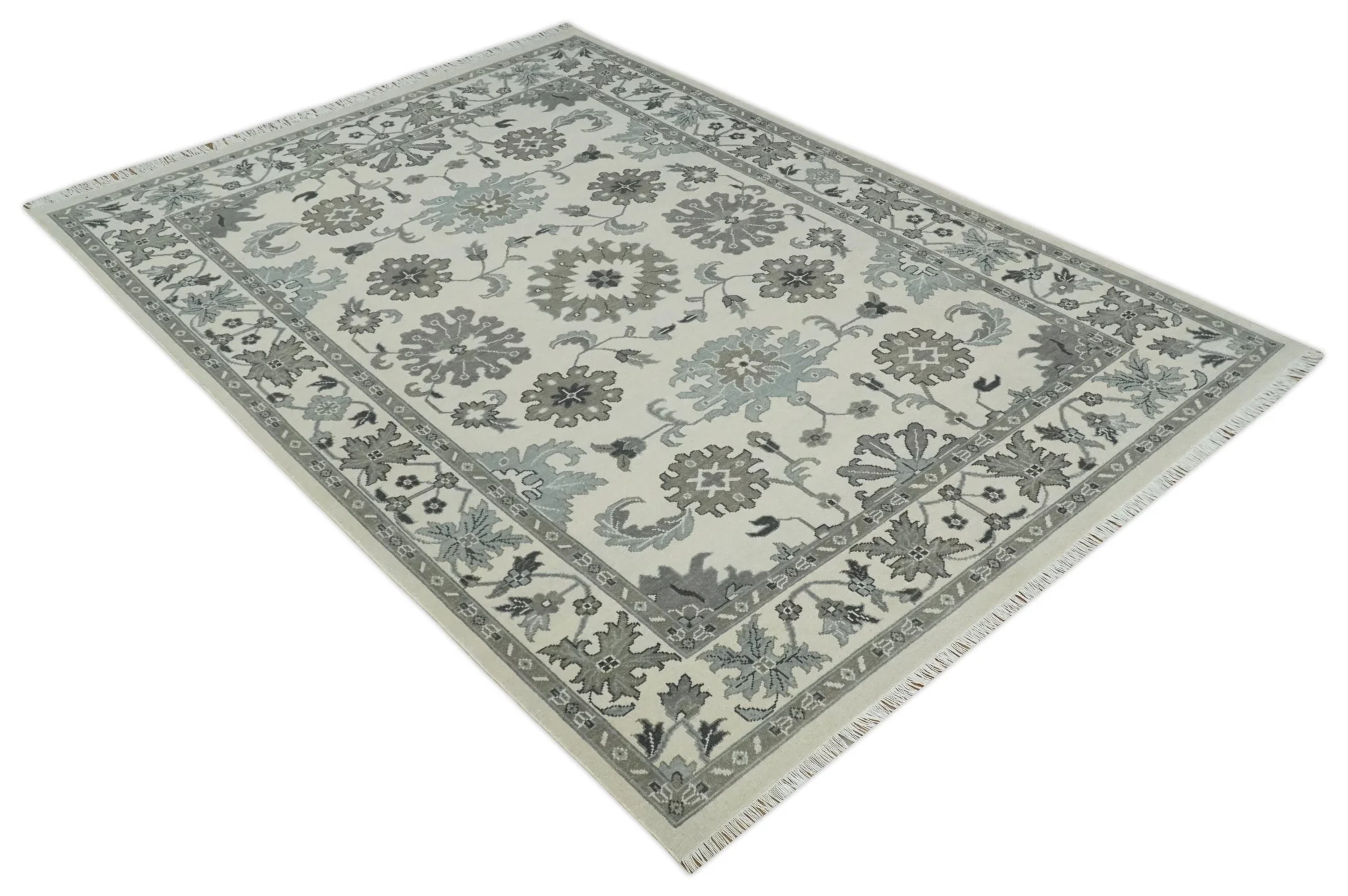 8.6x12 Traditional Ivory and Taupe Antique Style Hand knotted Traditional Wool Area Rug | AC408612 - Image 9