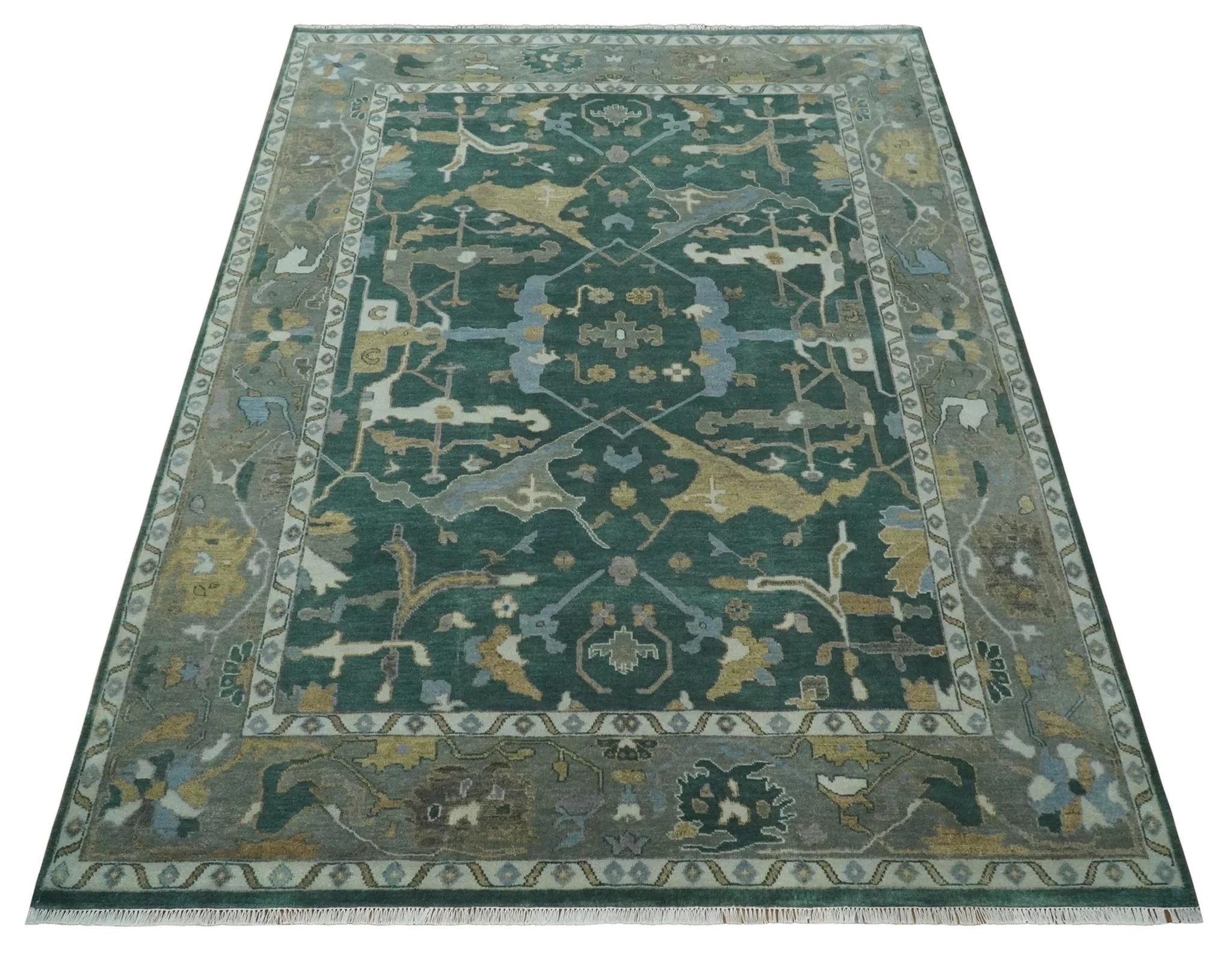 Oriental Oushak Teal Green and Gray 9x12 Hand Knotted Wool Area Rug - Image 10