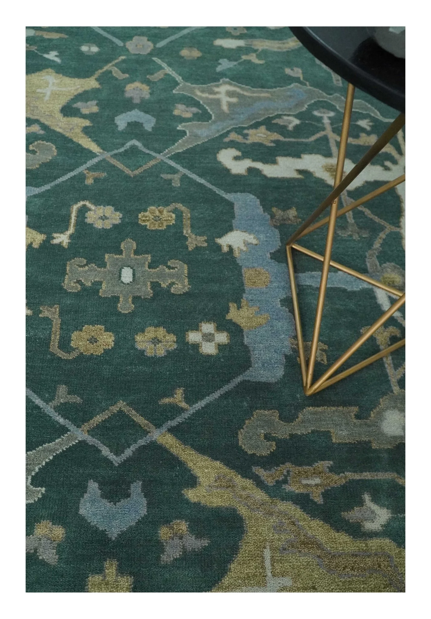 Oriental Oushak Teal Green and Gray 9x12 Hand Knotted Wool Area Rug - Image 2