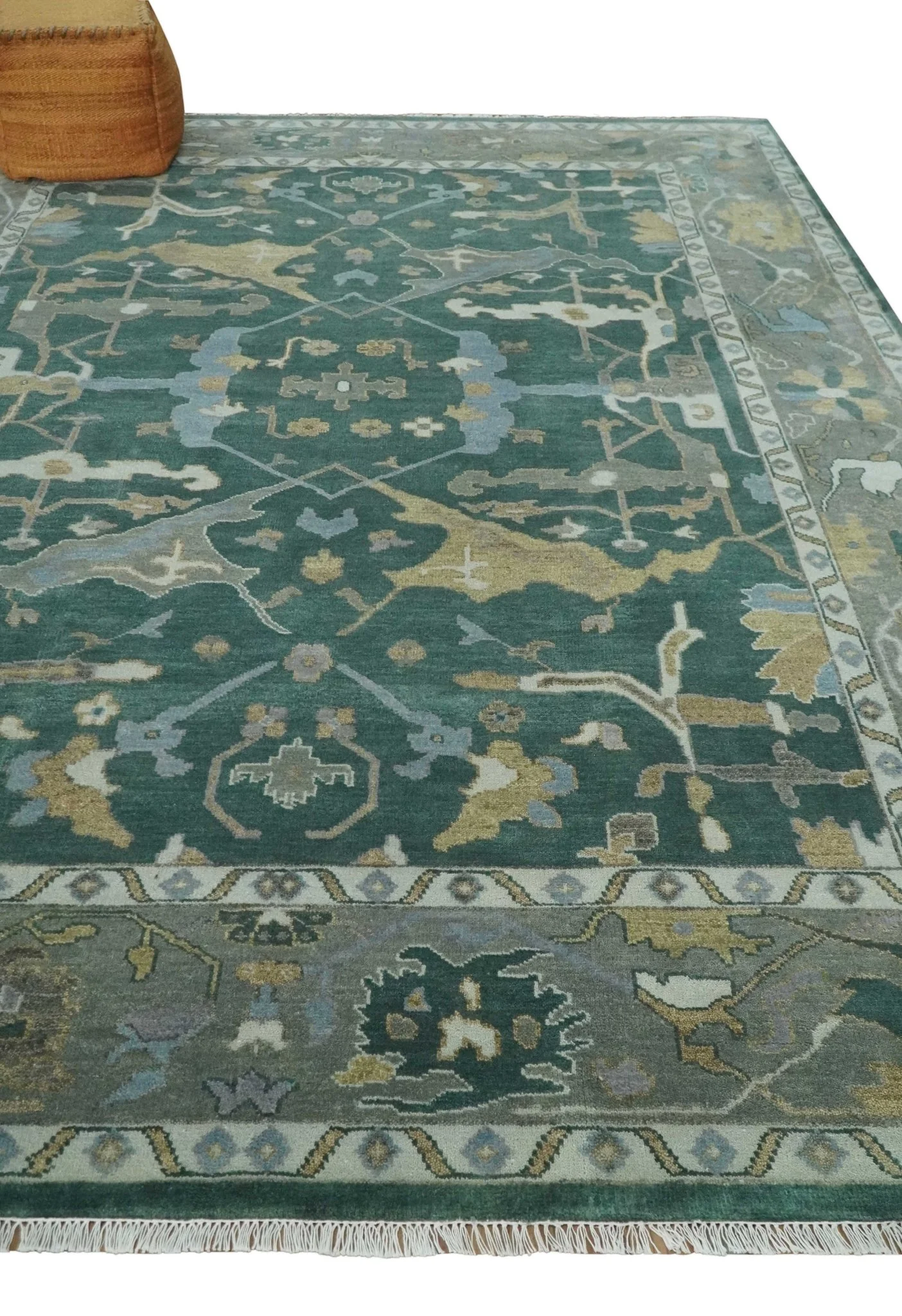 Oriental Oushak Teal Green and Gray 9x12 Hand Knotted Wool Area Rug - Image 3
