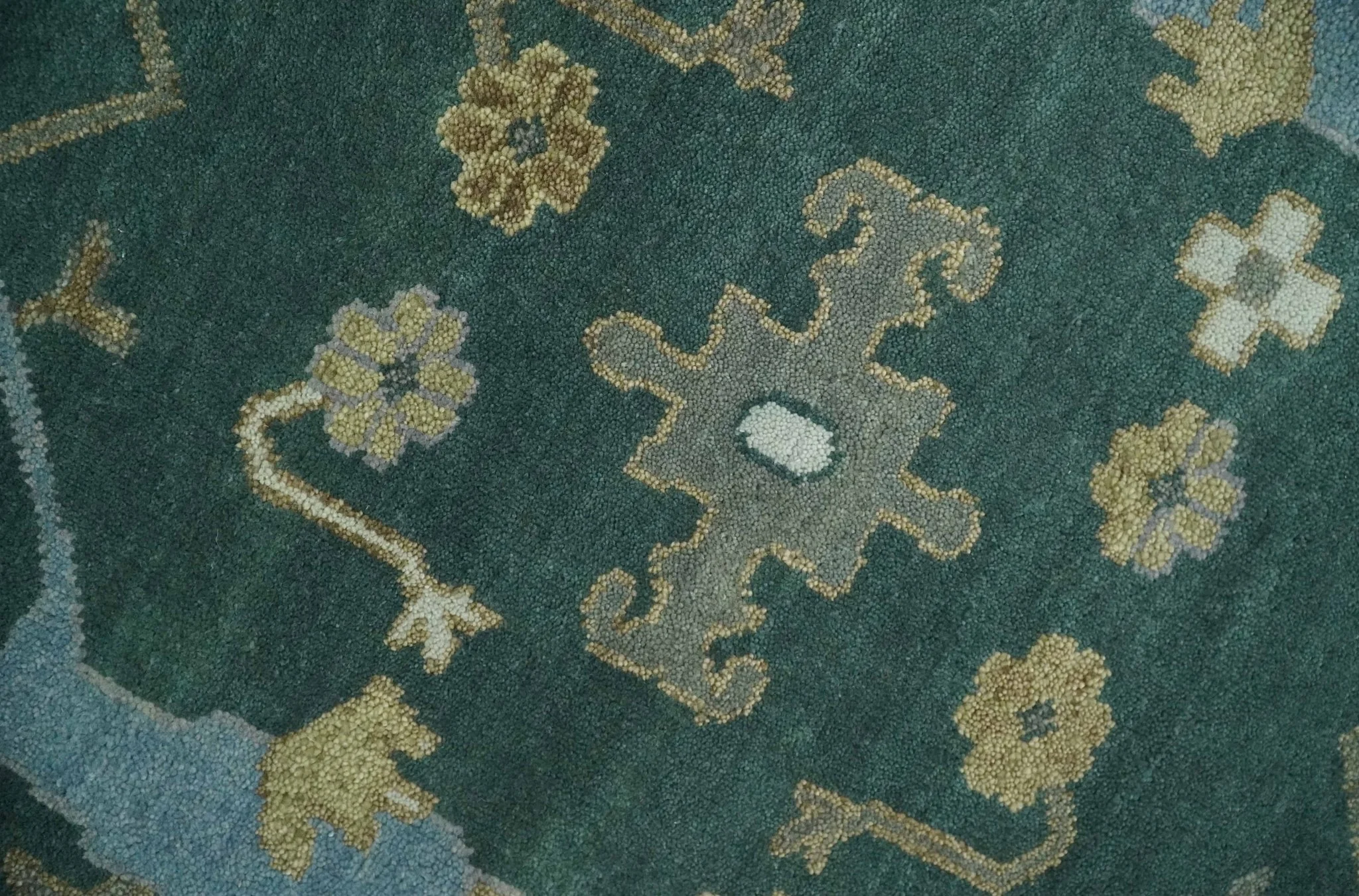 Oriental Oushak Teal Green and Gray 9x12 Hand Knotted Wool Area Rug - Image 4