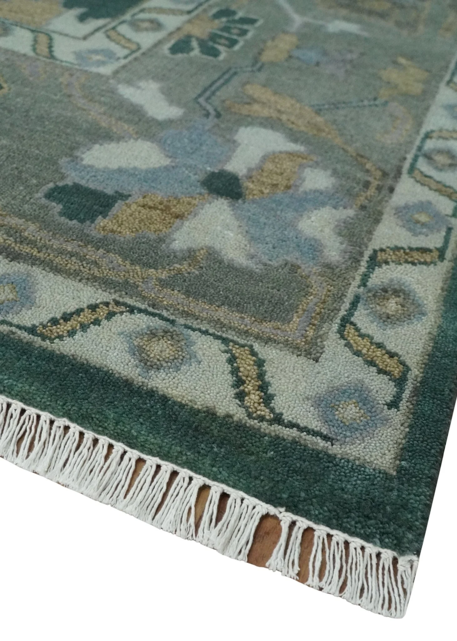 Oriental Oushak Teal Green and Gray 9x12 Hand Knotted Wool Area Rug - Image 5