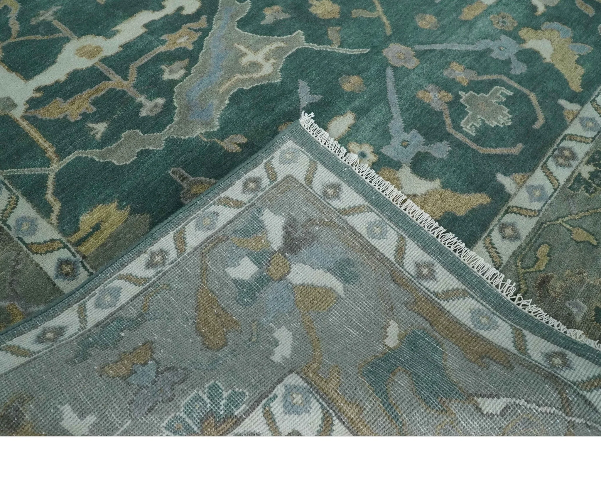 Oriental Oushak Teal Green and Gray 9x12 Hand Knotted Wool Area Rug - Image 6