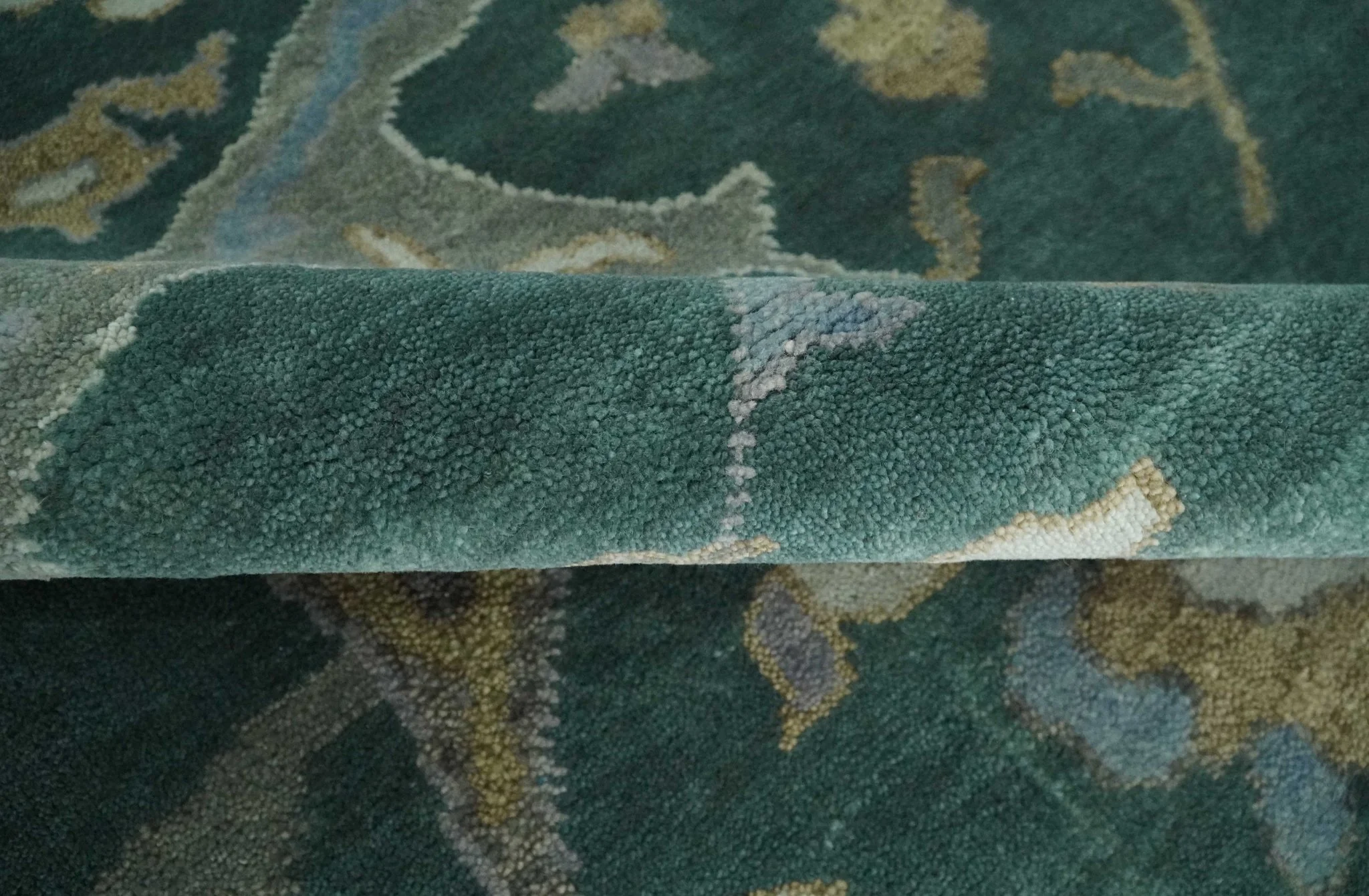 Oriental Oushak Teal Green and Gray 9x12 Hand Knotted Wool Area Rug - Image 7