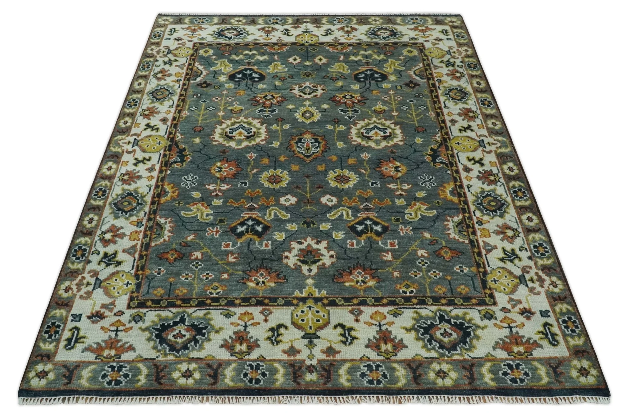 Antique 8x10 Gray and Ivory Traditional Persian Oushak Wool Rug | TRDCP1114810 - Image 10