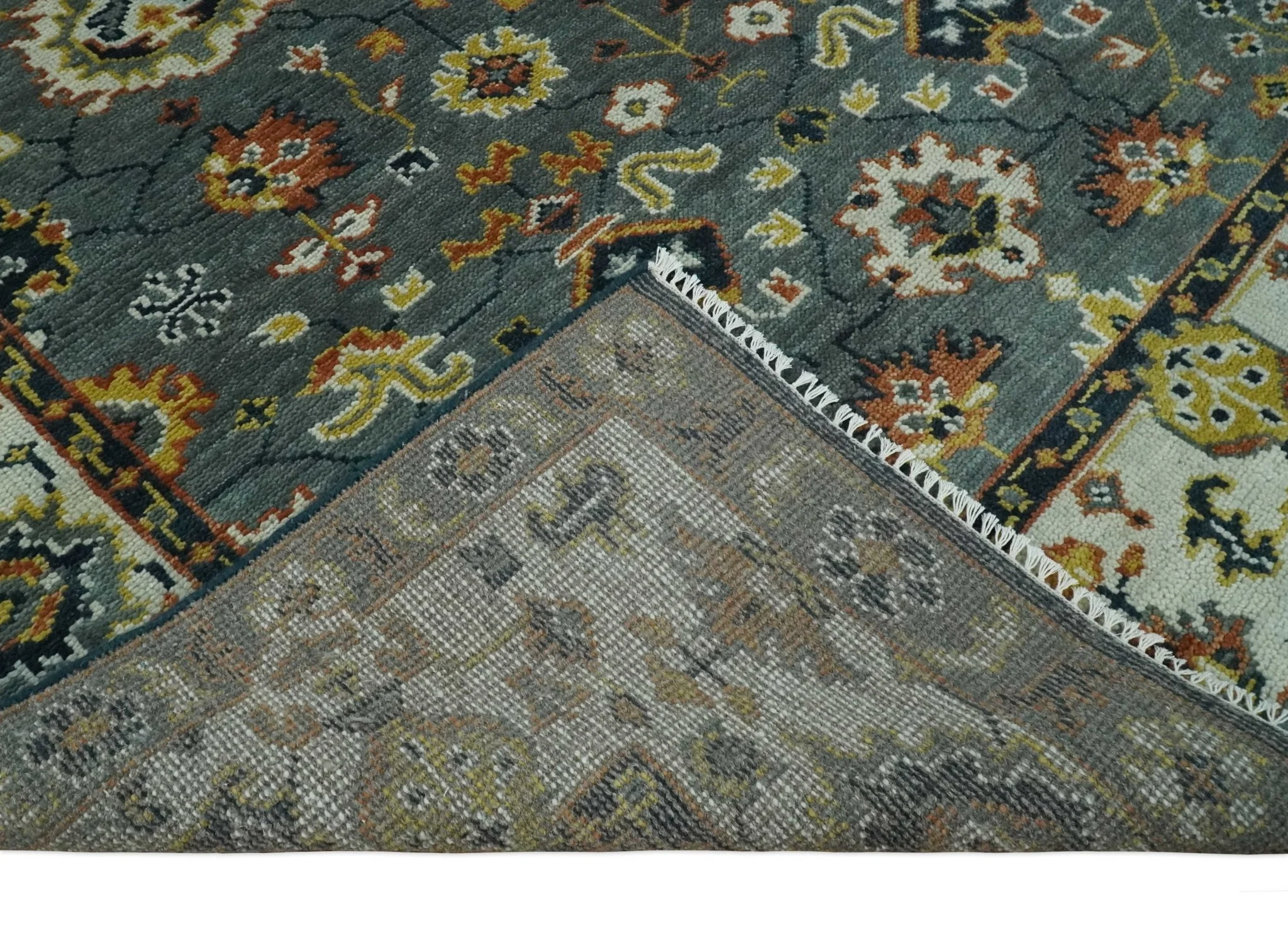 Antique 8x10 Gray and Ivory Traditional Persian Oushak Wool Rug | TRDCP1114810 - Image 7