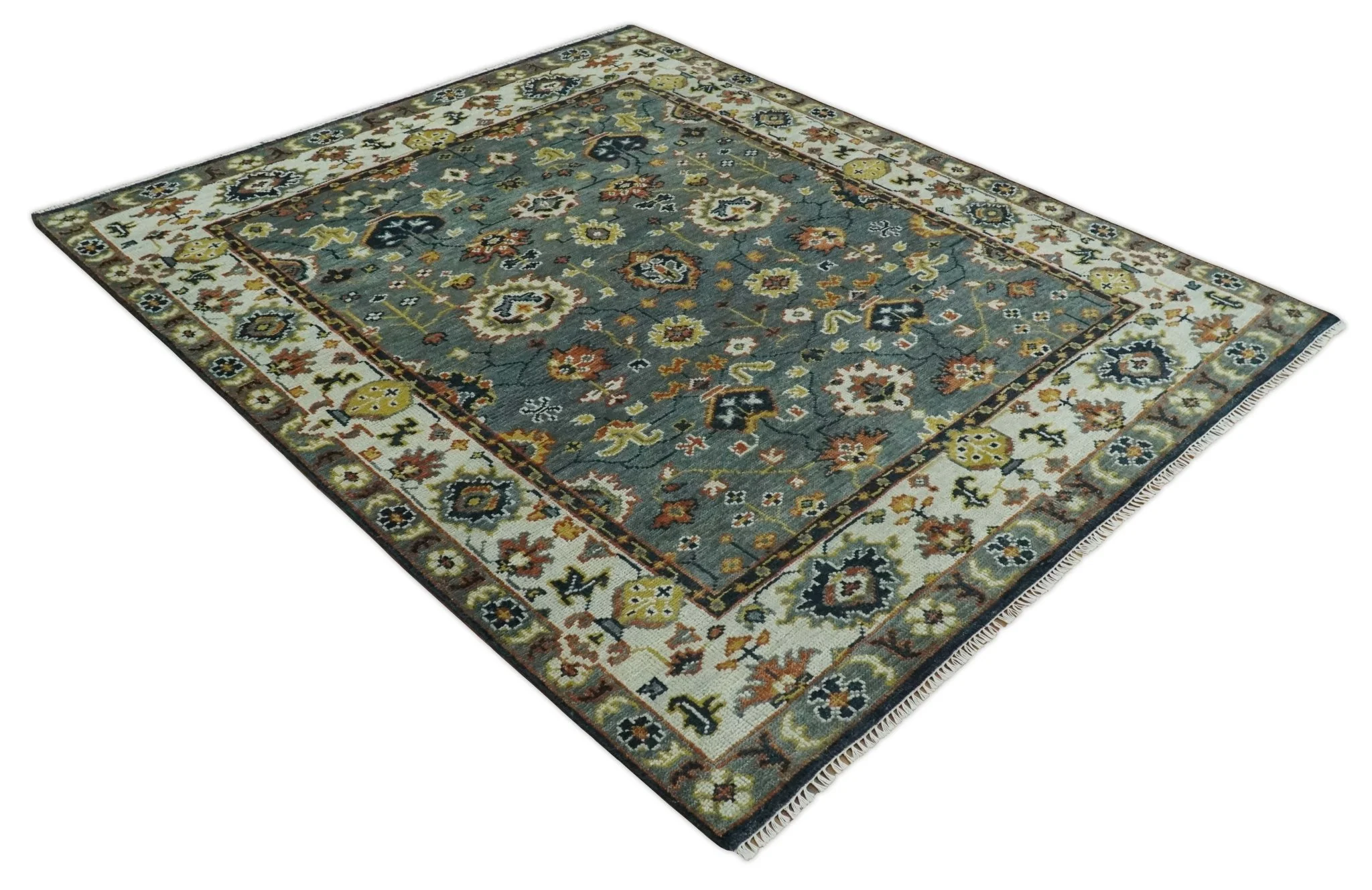 Antique 8x10 Gray and Ivory Traditional Persian Oushak Wool Rug | TRDCP1114810 - Image 9