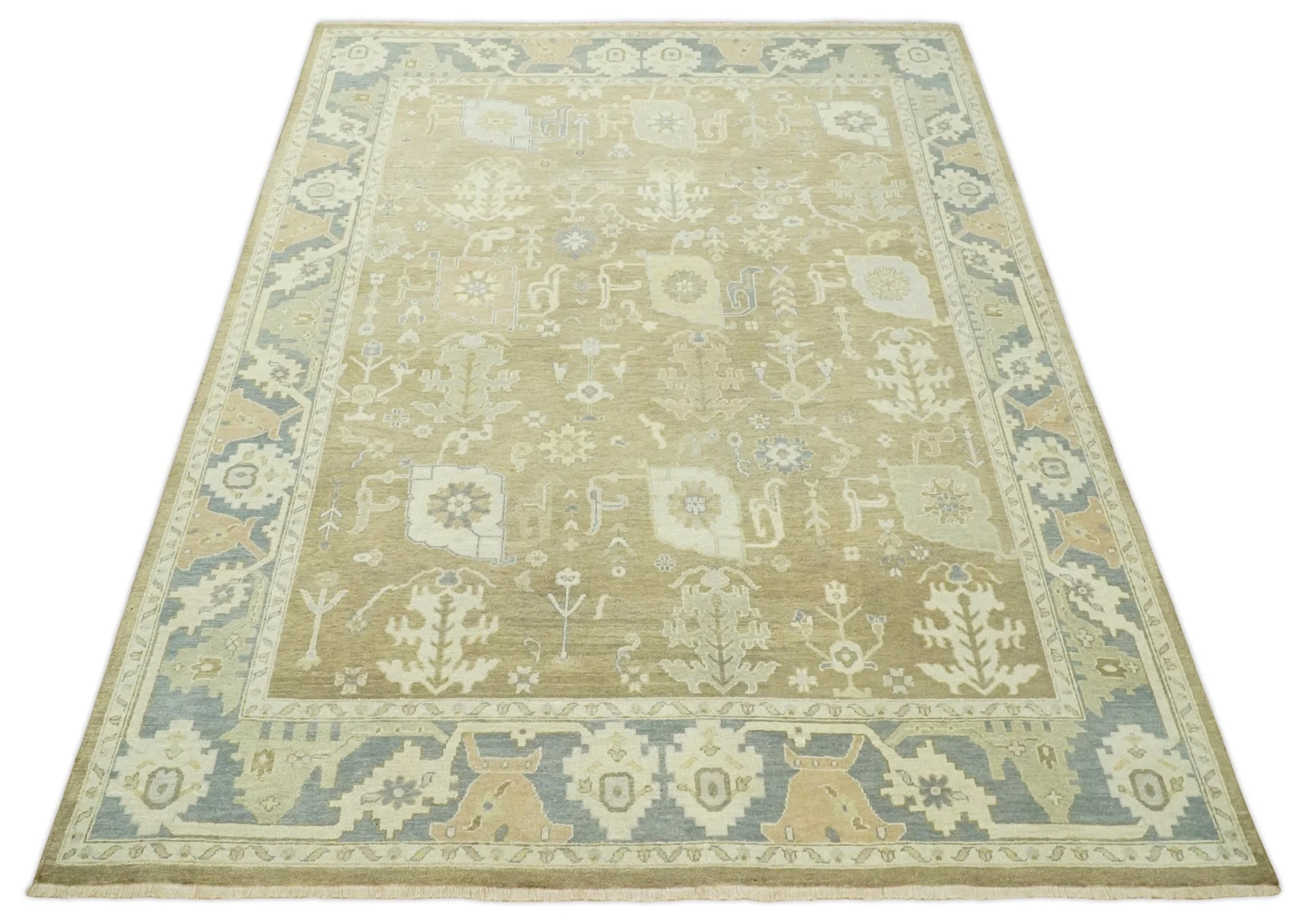 Antique Brown, Gray and Beige 8x10, 6x9 and 4x6 Hand Knotted Traditional Persian Oushak Wool Rug | AC2 - Image 10