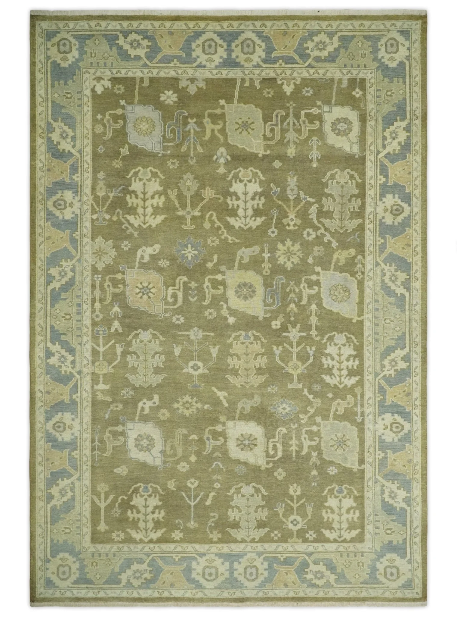 Antique Brown, Gray and Beige 8x10, 6x9 and 4x6 Hand Knotted Traditional Persian Oushak Wool Rug | AC2 - Image 11