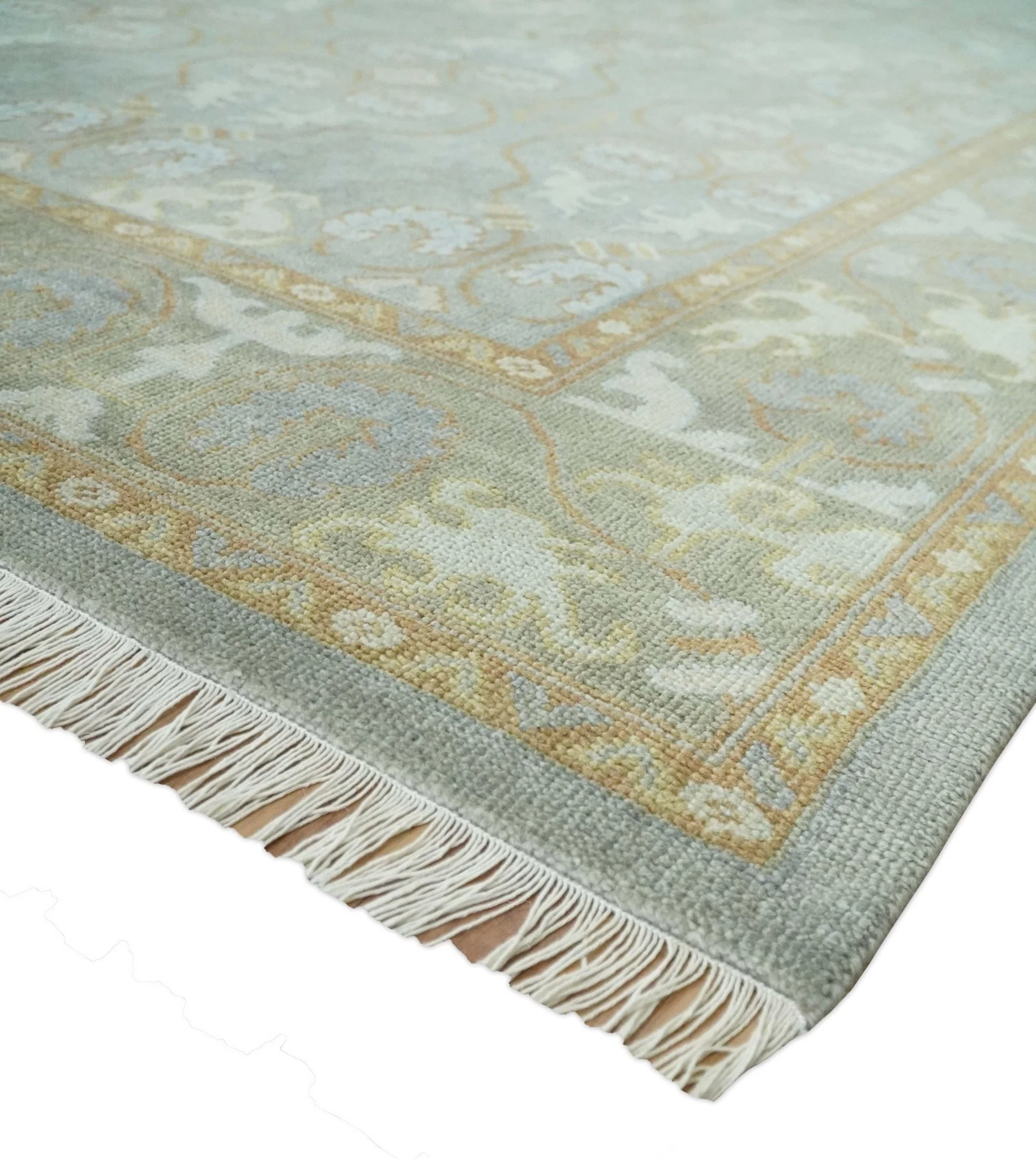 Antique Persian 8x10 Hand Knotted Gray and Beige Traditional Persian Oushak Wool Rug | AC1810 - Image 4