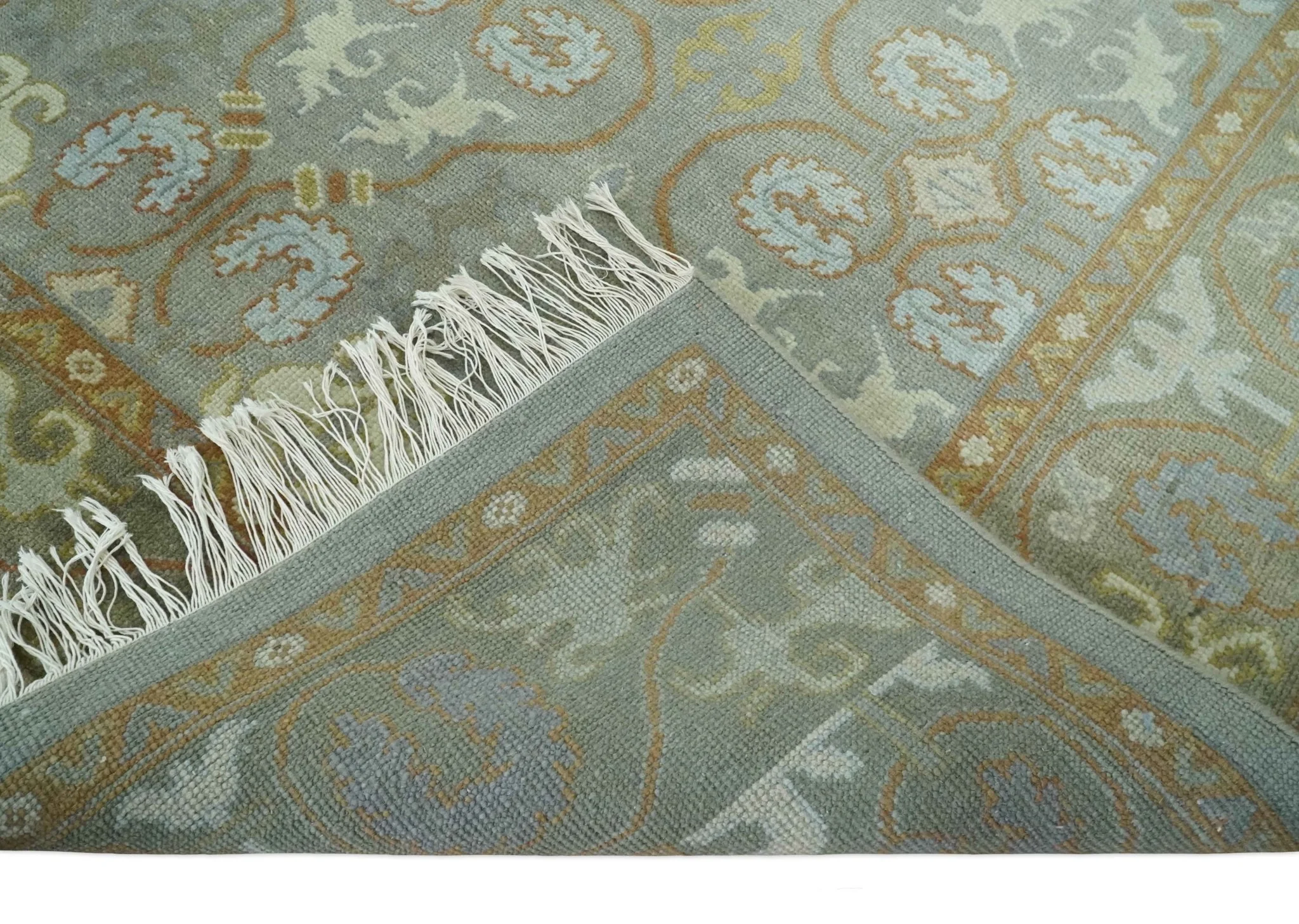 Antique Persian 8x10 Hand Knotted Gray and Beige Traditional Persian Oushak Wool Rug | AC1810 - Image 6