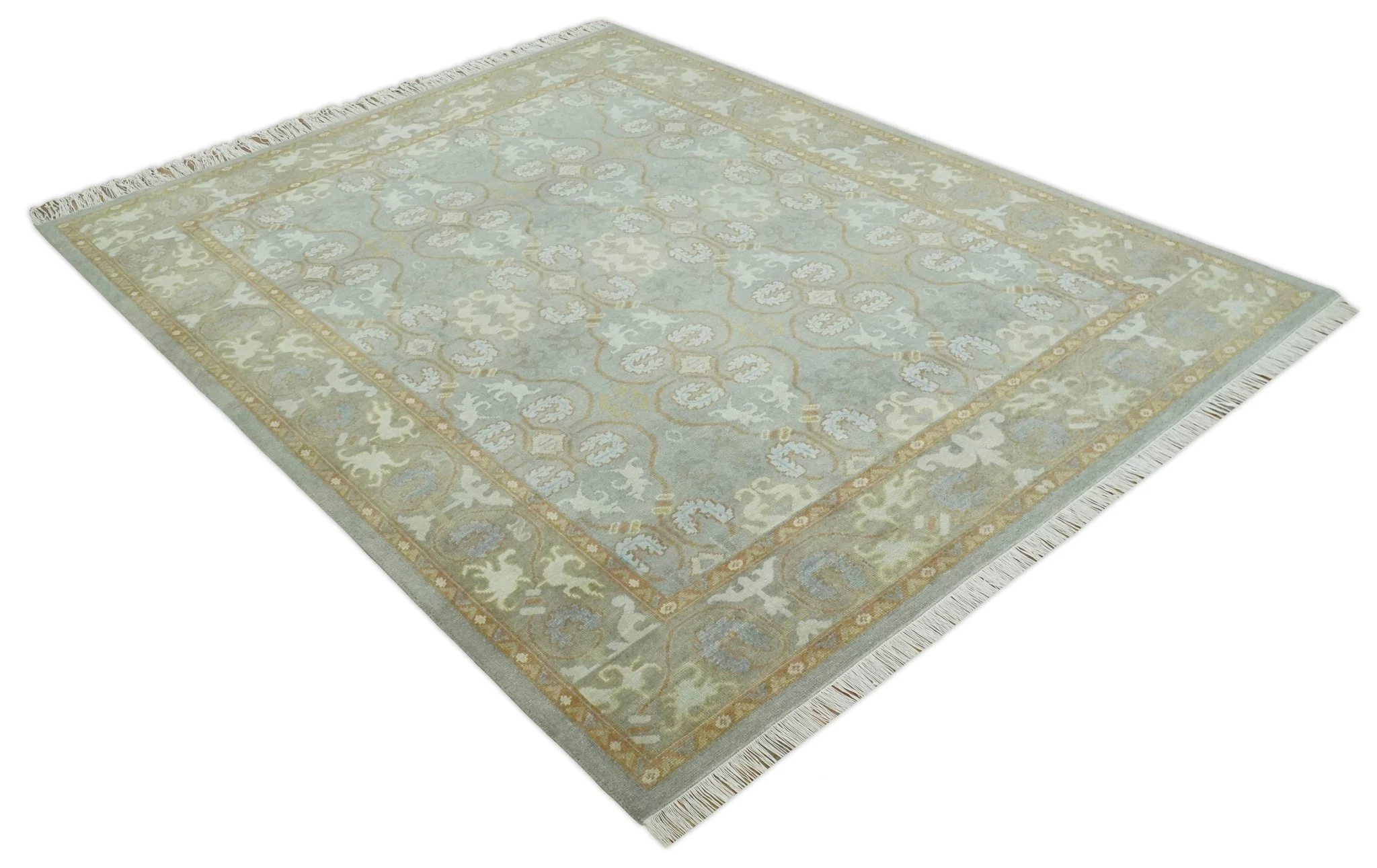 Antique Persian 8x10 Hand Knotted Gray and Beige Traditional Persian Oushak Wool Rug | AC1810 - Image 8