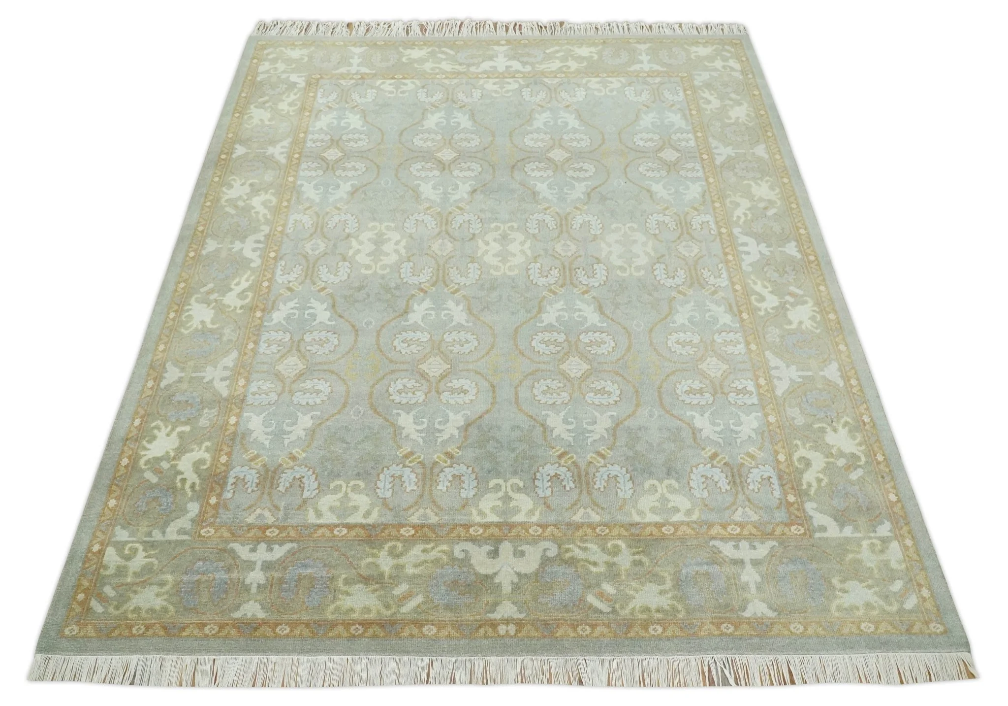 Antique Persian 8x10 Hand Knotted Gray and Beige Traditional Persian Oushak Wool Rug | AC1810 - Image 9