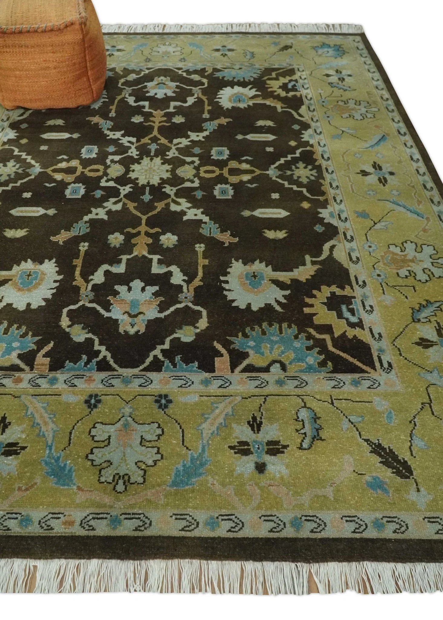 8x10 Hand Knotted Olive and Green Traditional Persian Oushak Wool Rug | AC3810 - Image 3