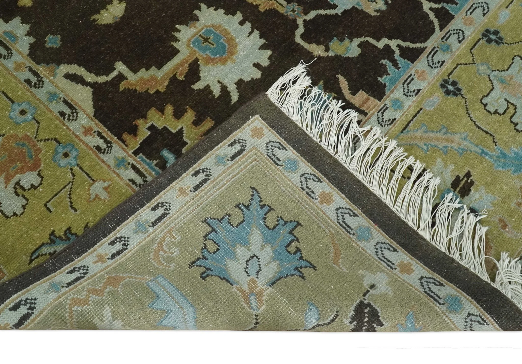 8x10 Hand Knotted Olive and Green Traditional Persian Oushak Wool Rug | AC3810 - Image 7