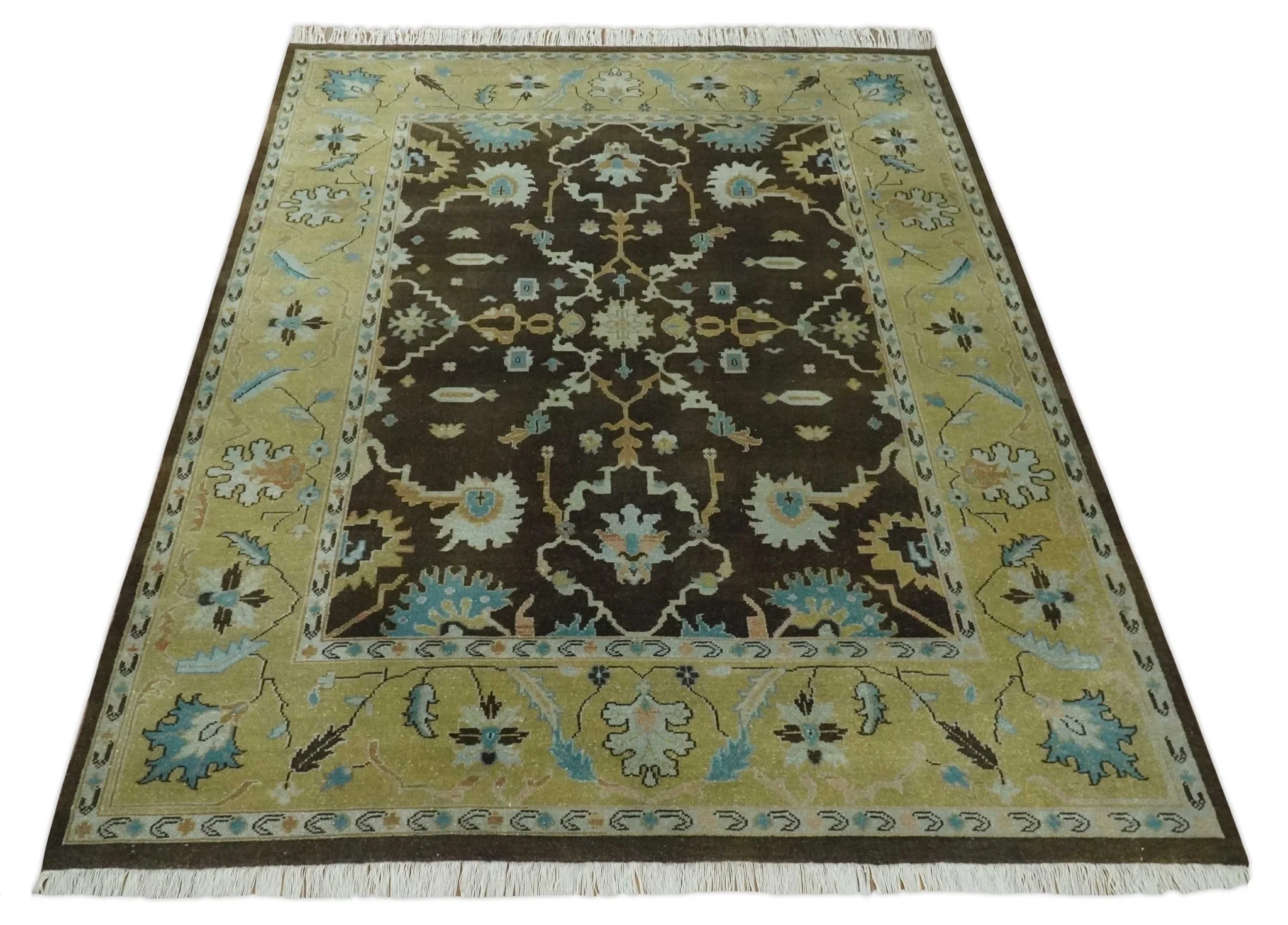 8x10 Hand Knotted Olive and Green Traditional Persian Oushak Wool Rug | AC3810 - Image 9