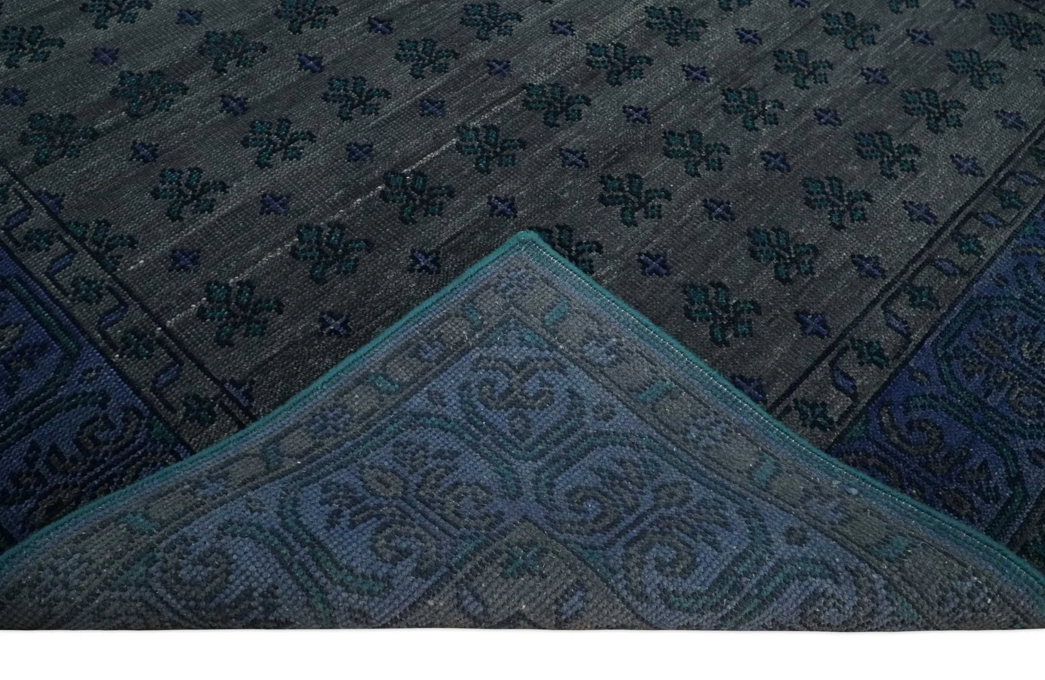 Gray and Blue Traditional Hand Knotted Antique Style low Pile Custom Made Wool Area Rug - Image 10