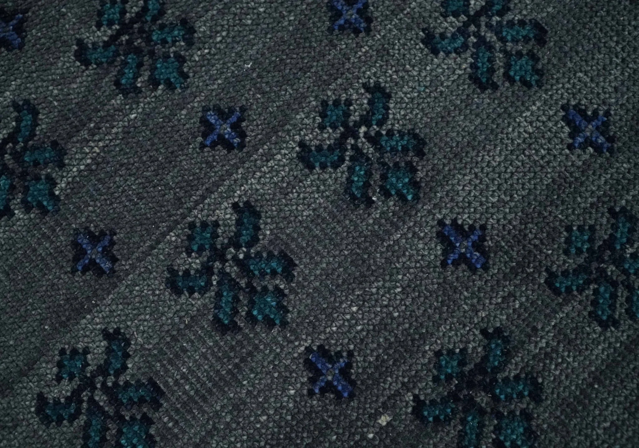 Gray and Blue Traditional Hand Knotted Antique Style low Pile Custom Made Wool Area Rug - Image 4