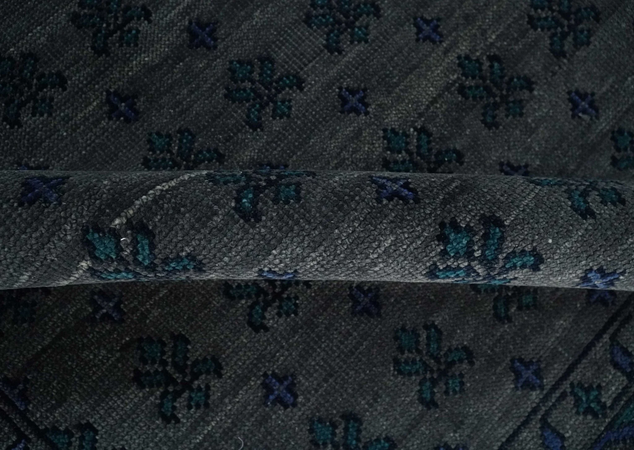 Gray and Blue Traditional Hand Knotted Antique Style low Pile Custom Made Wool Area Rug - Image 6