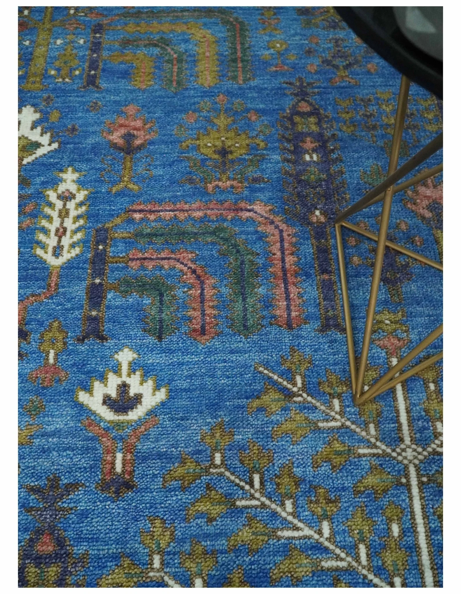 Tree of life Traditional Hand Knotted Blue and Ivory Multi Size Wool area Rug - Image 2