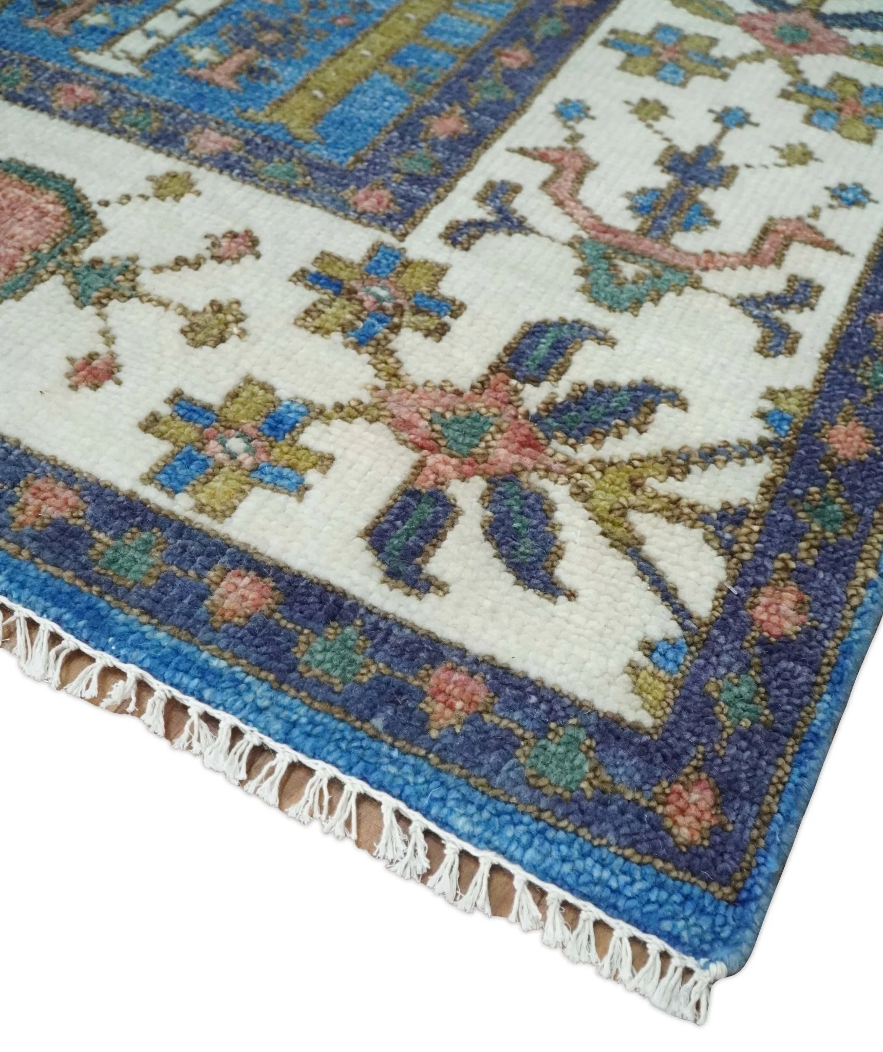 Tree of life Traditional Hand Knotted Blue and Ivory Multi Size Wool area Rug - Image 5