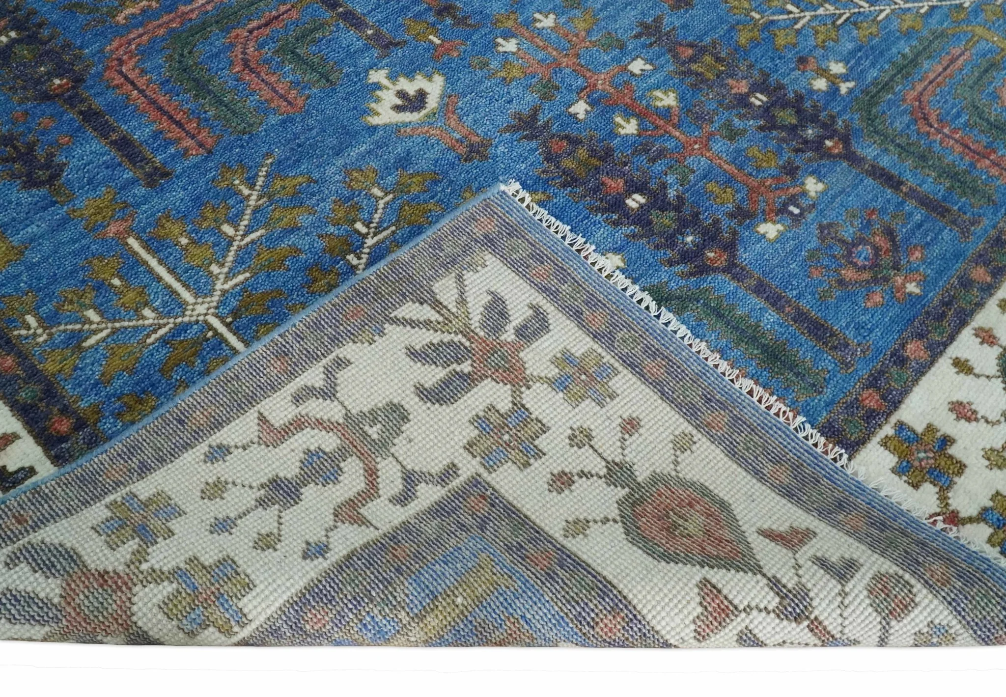 Tree of life Traditional Hand Knotted Blue and Ivory Multi Size Wool area Rug - Image 7