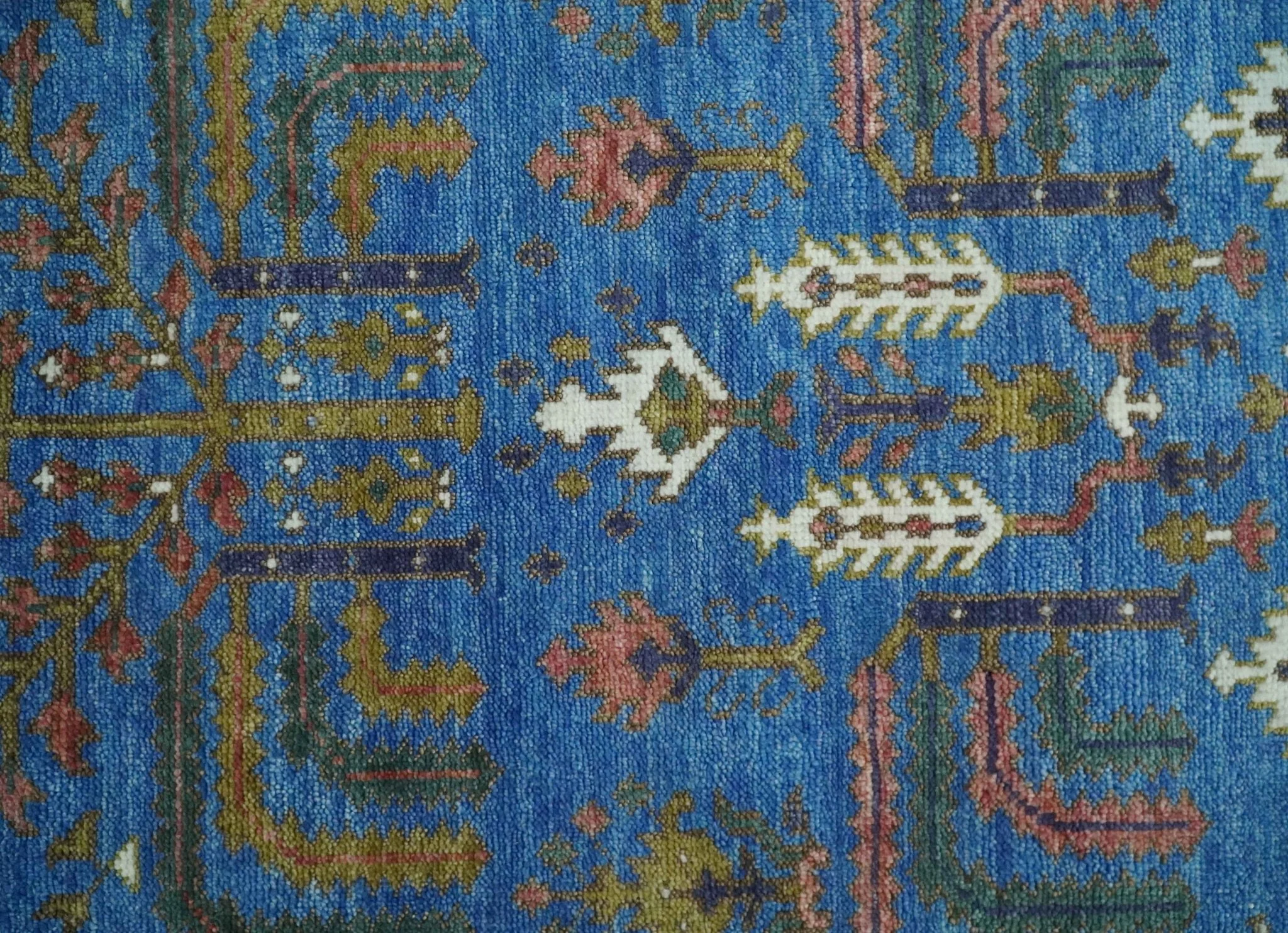 Tree of life Traditional Hand Knotted Blue and Ivory Multi Size Wool area Rug - Image 9