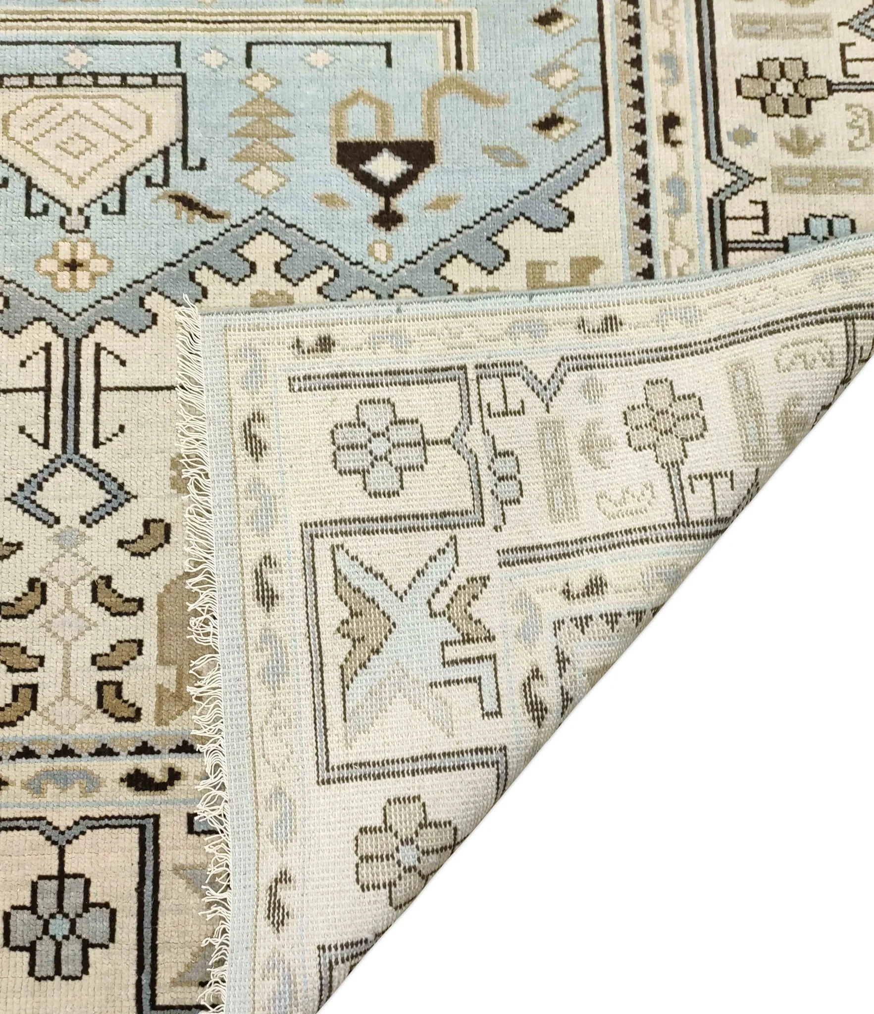8x10 Hand Knotted Heriz Serapi Ivory and Blue Traditional Antique Persian Area Rug - Image 5