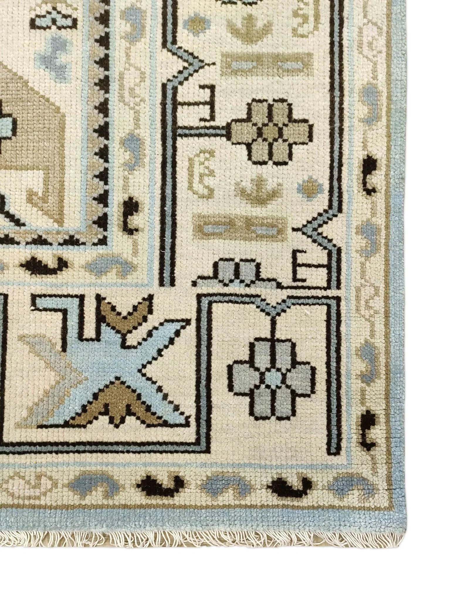 8x10 Hand Knotted Heriz Serapi Ivory and Blue Traditional Antique Persian Area Rug - Image 6