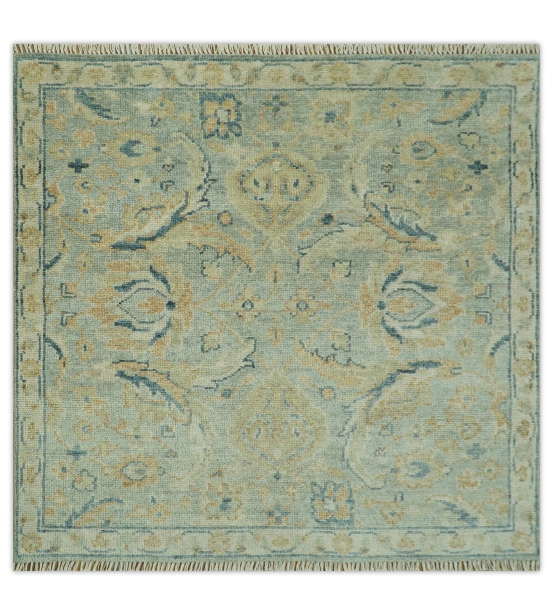 Custom Made Hand Knotted Silver and Blue Traditional Oushak Wool Rug - Image 11