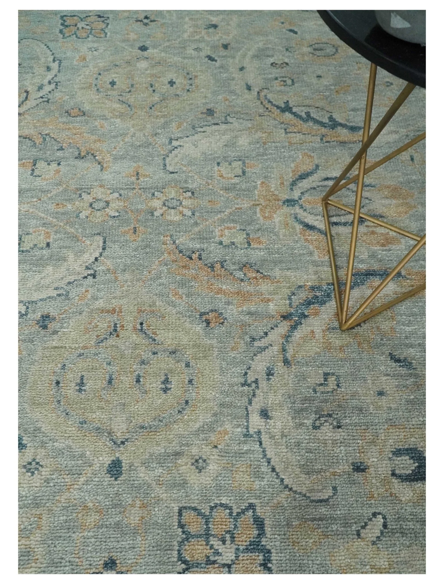 Custom Made Hand Knotted Silver and Blue Traditional Oushak Wool Rug - Image 2