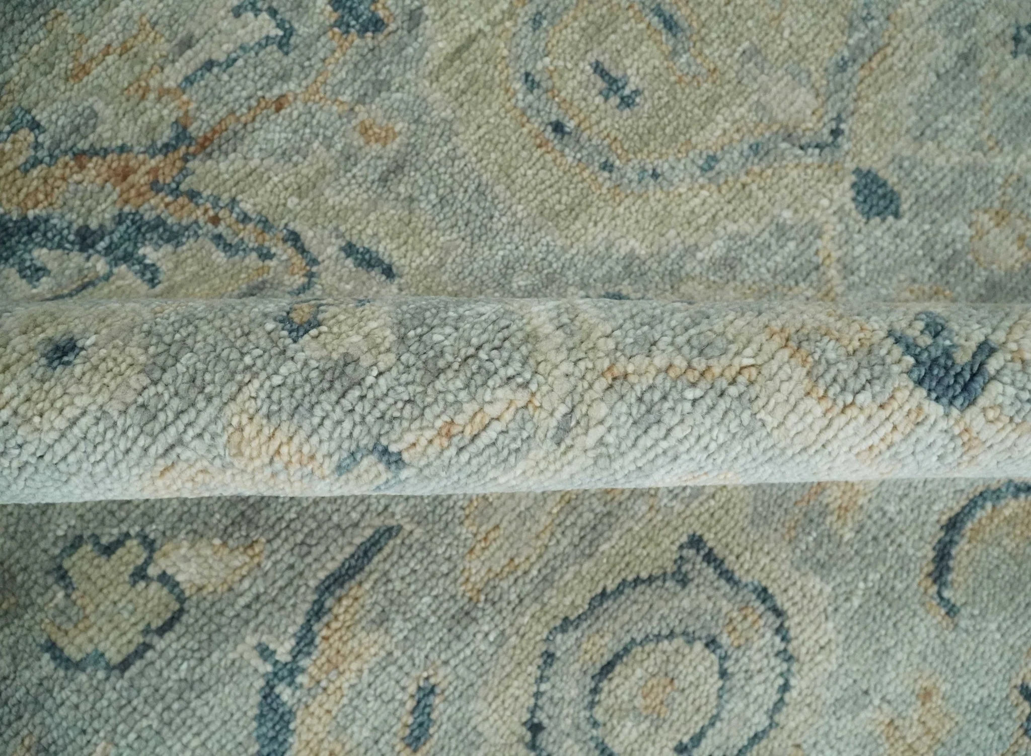 Custom Made Hand Knotted Silver and Blue Traditional Oushak Wool Rug - Image 6
